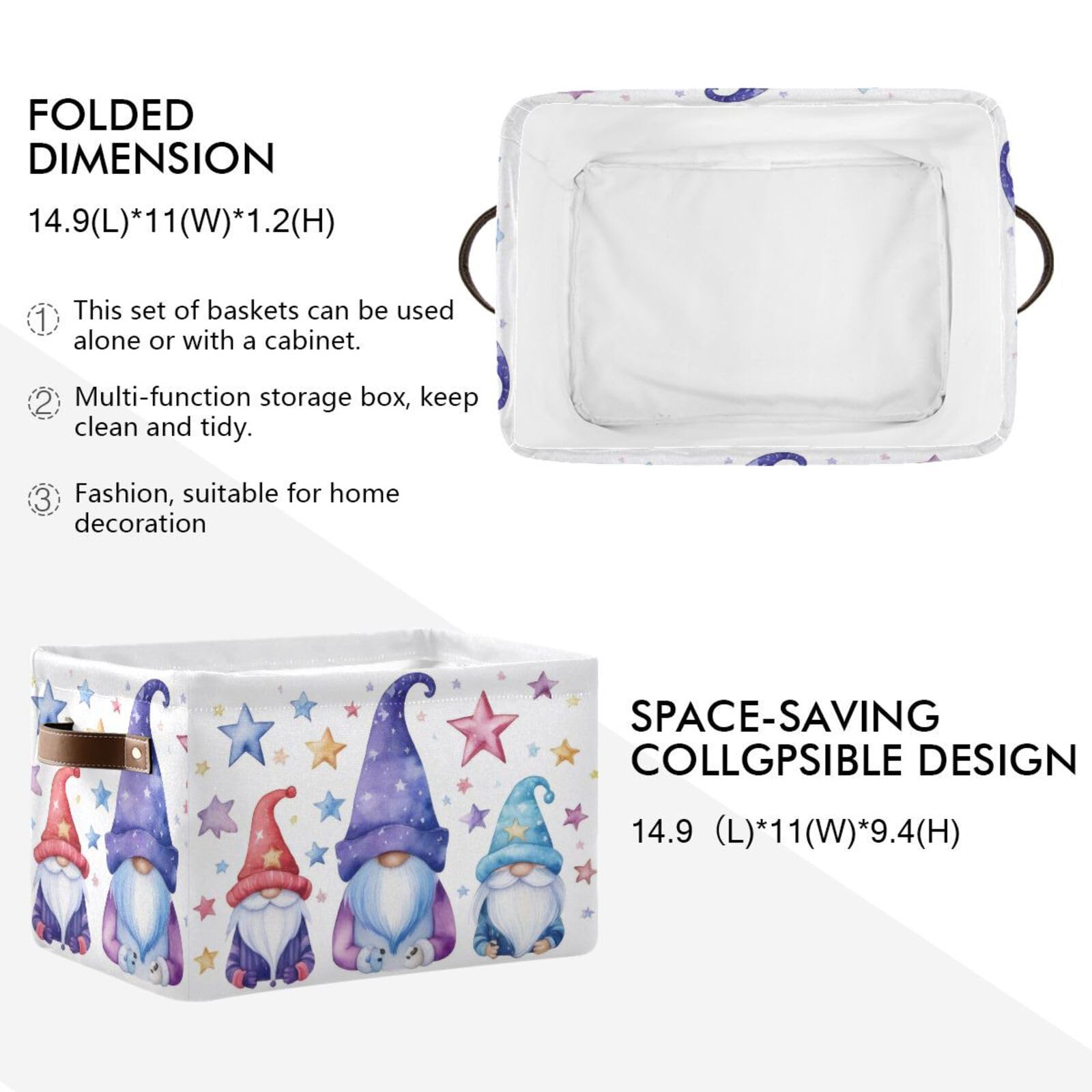 Xigua Christmas Decoration Storage Basket Santa Collapsible Toy Storage Bins Waterproof Canvas Storage Basket With Leather Handl