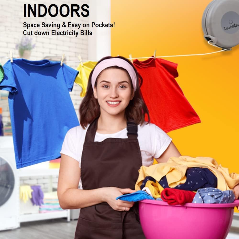 Idiomum Pack Of 2 Retractable Clothesline 40 Feet With 48 Clothes Pins | Heavy Duty Laundry Line Retractable | Pvc Clothes Line