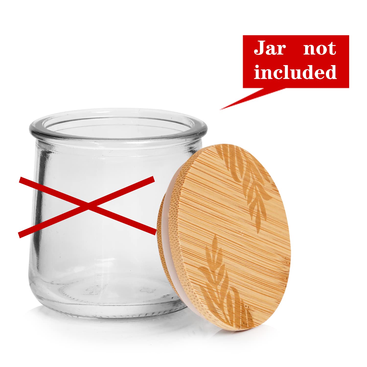 Mason Life Bamboo Jar Lids Set - 4Pcs Silicone Sealing Rings, Leaf Pattern for 5 Oz Yogurt Jars, Model QUI-Lid