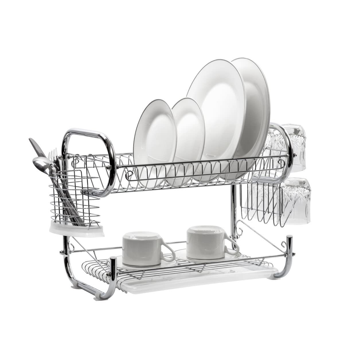 J&V Textiles Dish Drying Rack, Stainless Steel 2-Tier Dish Rack With Utensil Holder, Cutting Board Holder And Dish Drainer For K