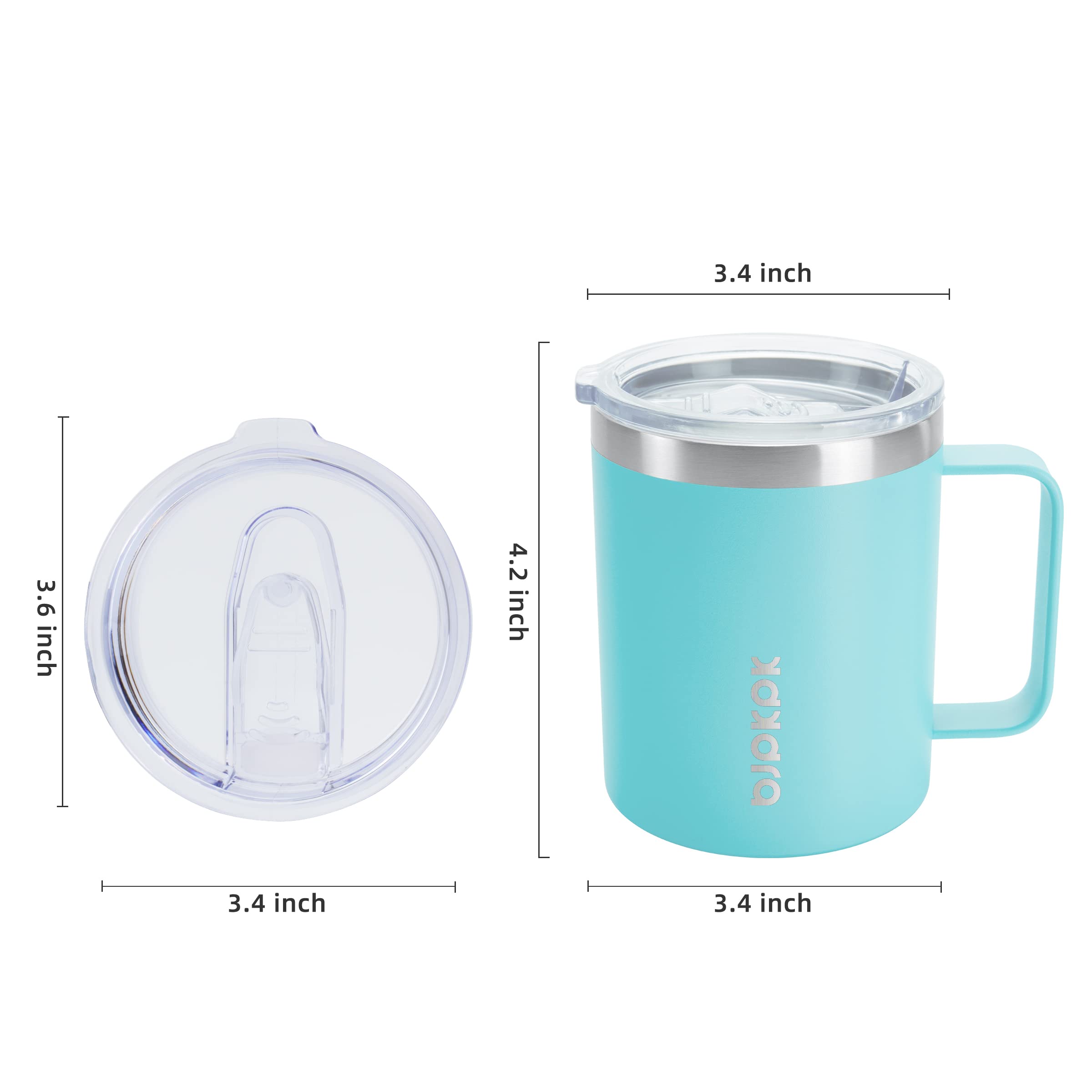 Bjpkpk 14Oz Coffee Mug With Handle 2 Count (Pack Of 1),Stainless Steel Insulated Coffee Mug With Splash Proof Lid-Turquoise,14Oz