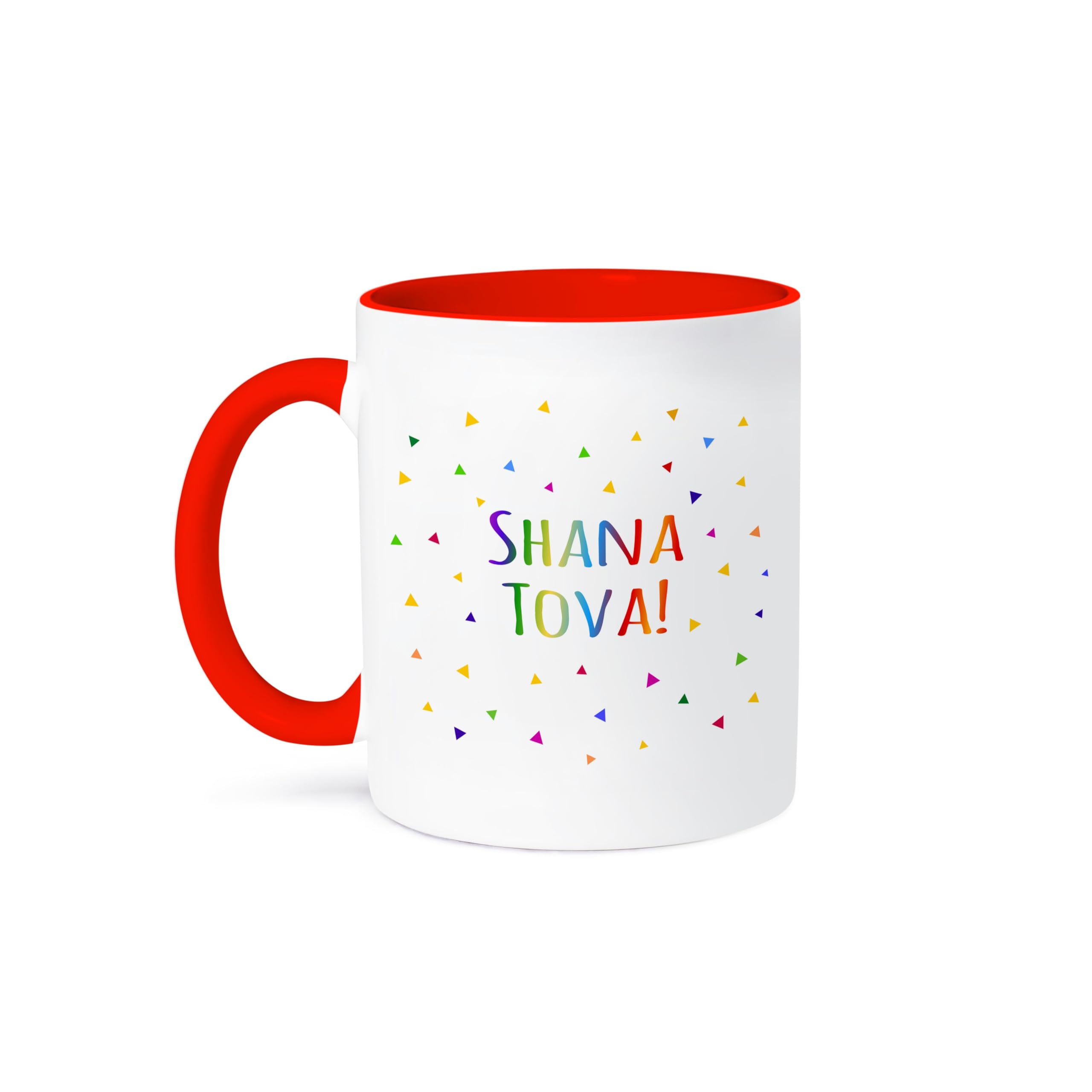 3dRose Shana tova-Rosh Hashanah greeting for a Happy Jewish New Year Two Tone Mug, 11 oz, Red