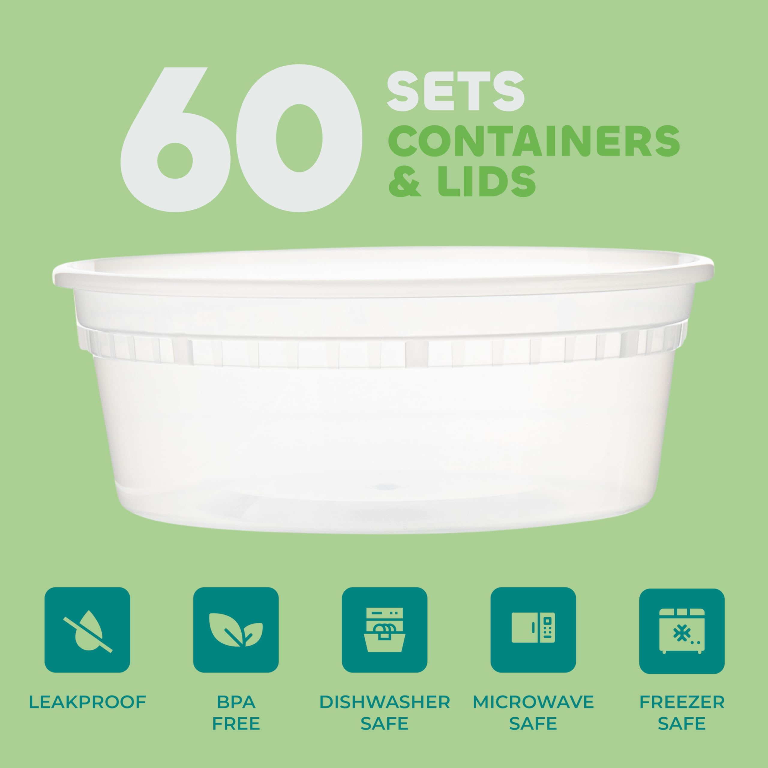 Joyserve Deli Food Containers With Lids - 8 Oz 60 Sets- Ideal For Food, Snacks, Takeout, Meal Prep - 1 Cup Small Durable Clear C