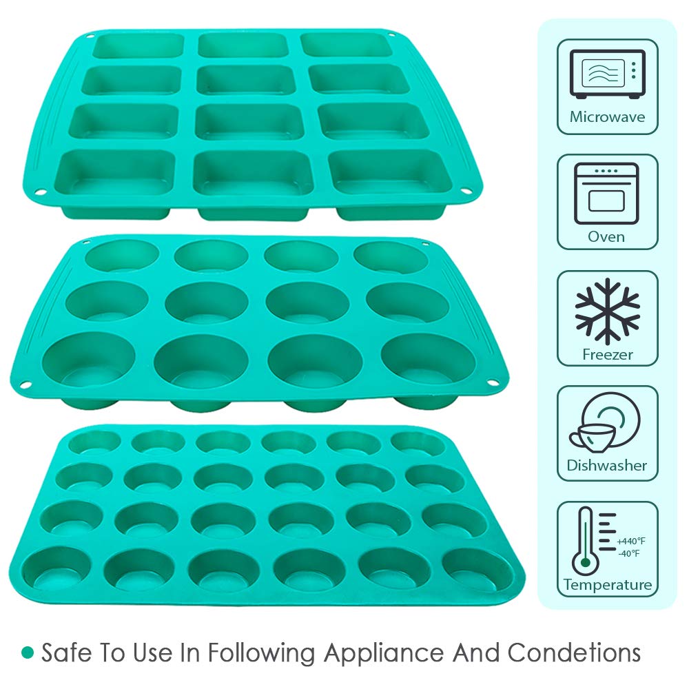 Webake Silicone Baking Pans Set Of 3, Silicone Bakeware Silicone Muffin Pan, Mini Cupcake Pan, Mini Brownie Pan, Silicone Molds