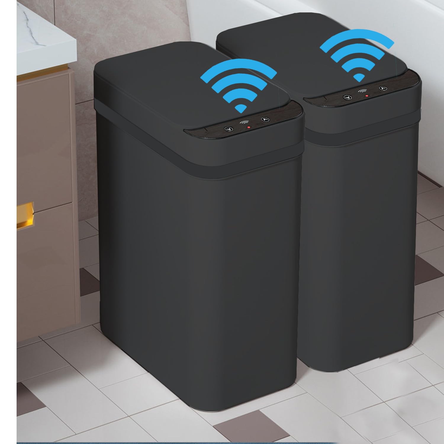 Yatmung 2 Pack - Skinny Trash Bin Sensor Motion 2.5 Gallon Touchless Bathroom Trash Can - Smart Trash Can With Lid - Electric, N