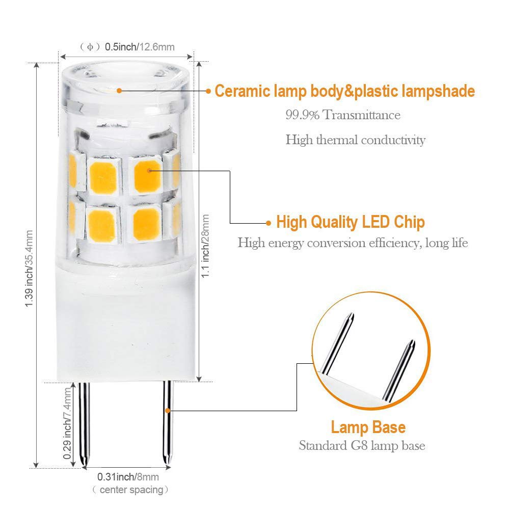 G8 Led Bulb 3W Wb25X10019 Microwave Light Bulbs 20W Halogen Bulb Replacement For Ge Microwave Oven T4 Bi-Pin Base 120V Warm Whit