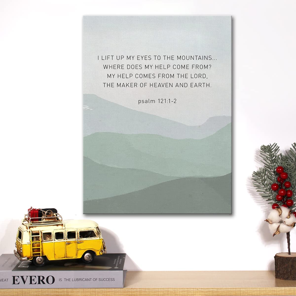 Christian Canvas Wall Art Motivational I Lift up My Eyes to the Mountains Canvas Print Positive Scripture Bible Verse Painting H