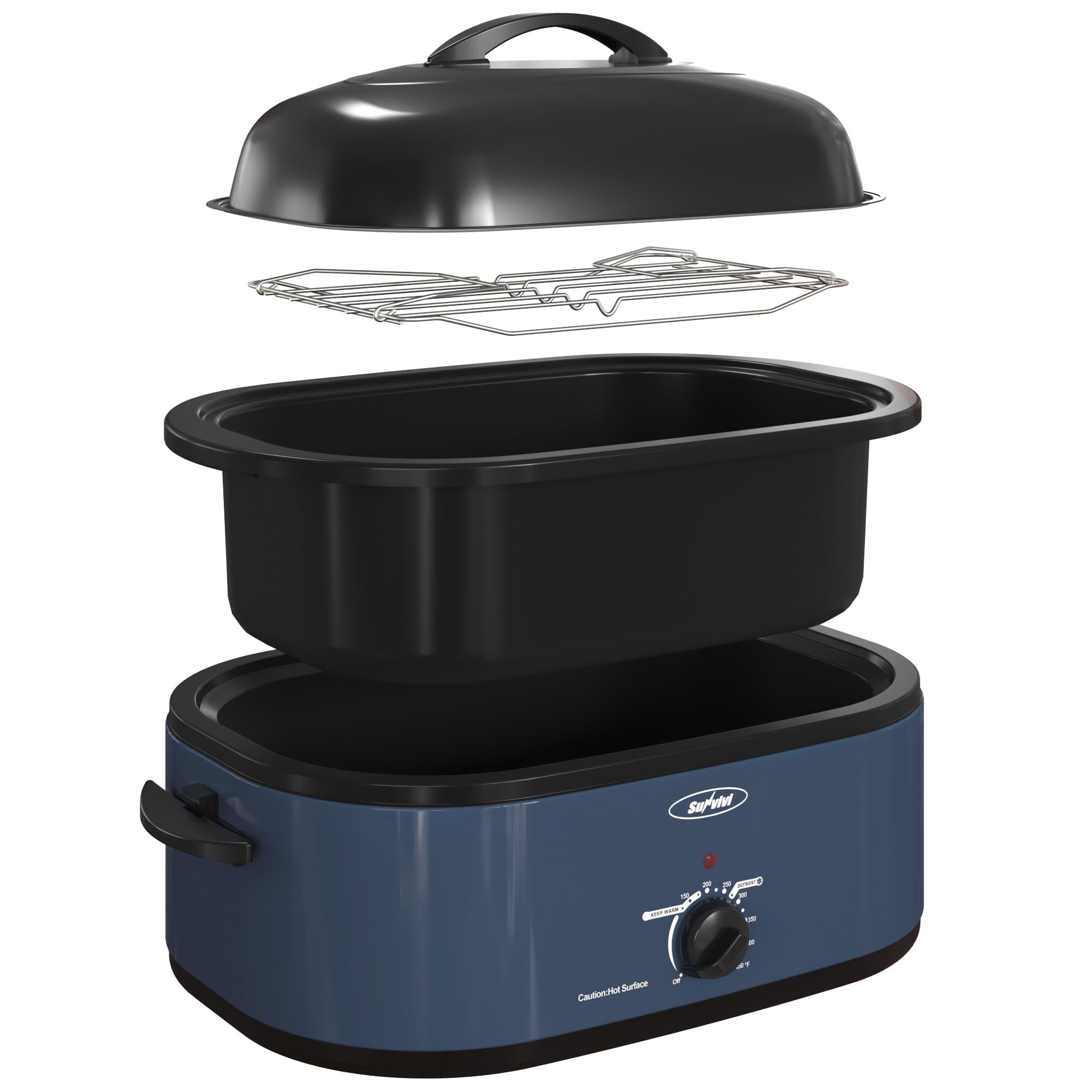 Royalcraft Roaster Oven with Self-Basting Lid, 18qt Electric Roaster with Removable Pan & Rack, Turkey Roaster Oven with Defrost