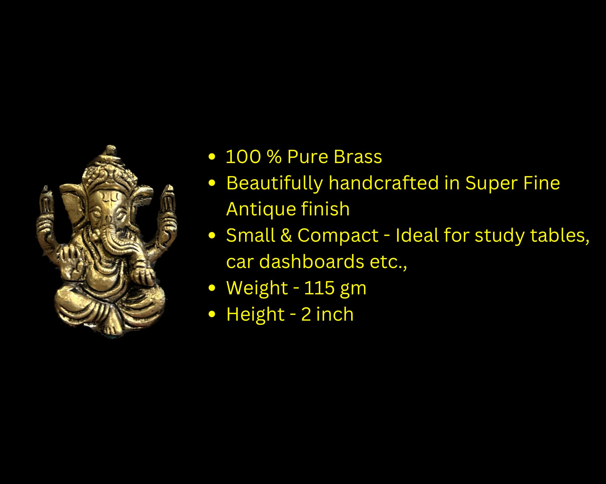 Laya-The Handicrafts Gallery Laya 100% Pure Brass Ganesha Idol | Small Sitting Ganesha Idol For Home Decor, Pooja, Gifting & Car