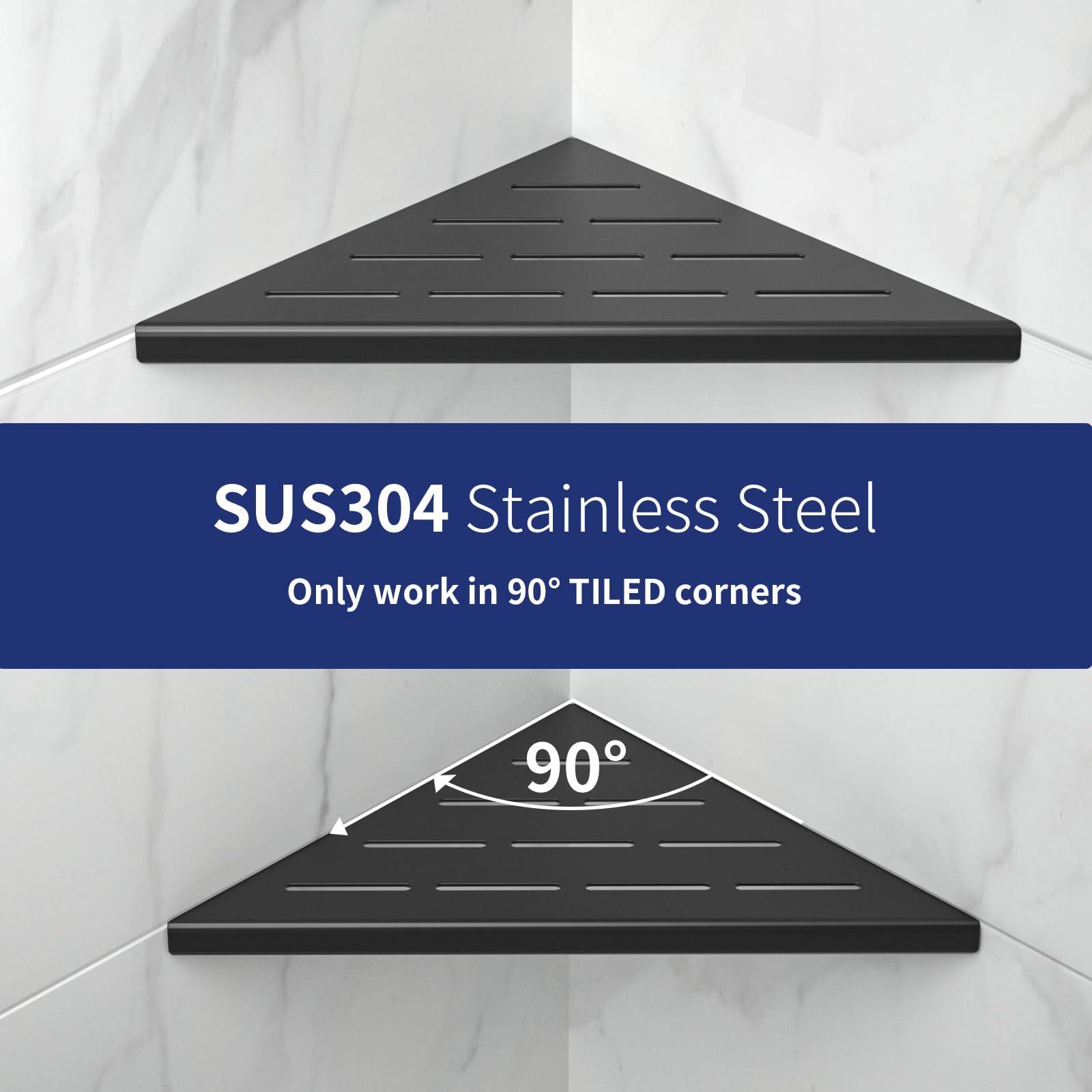 Bernkot 8'' Corner Shower Shelf 2Pcs, 304 Stainless Steel Bathroom Shelves For Tiled Wall, Grout In Shelf Rack, No Drilling Need