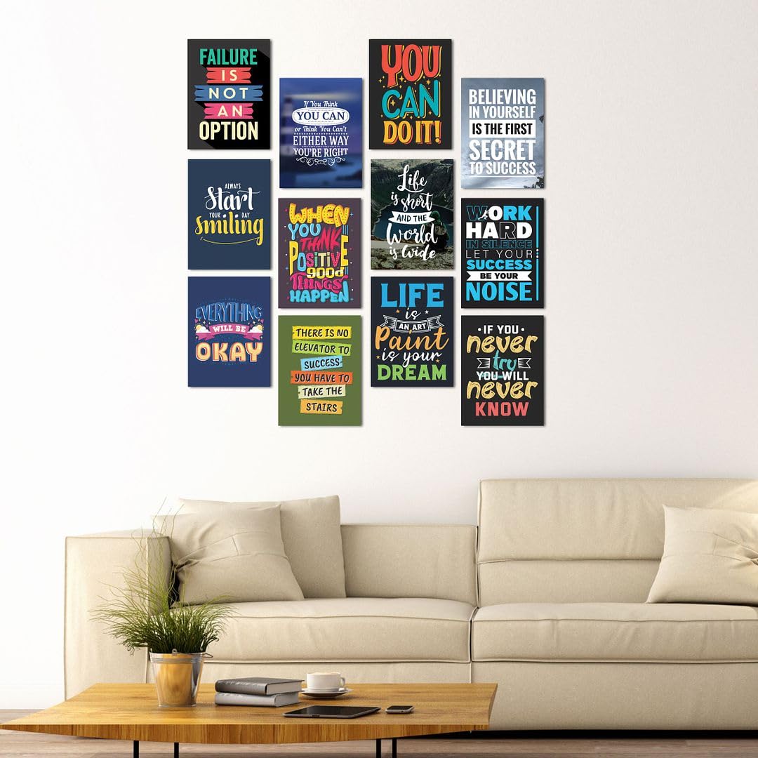 CVANU A4 12pcs Positive Quote Printed on Poster Wall Art Collage Kit with Glue Dot Tape for Wall Decoration (11.5inchX8.4inch)_1