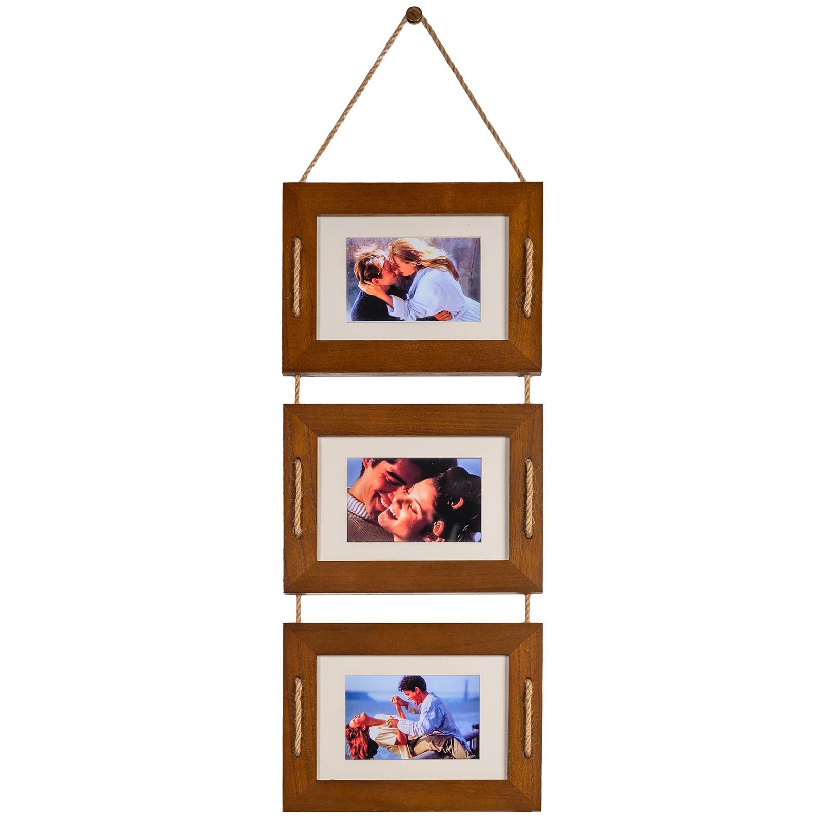 DLQuarts 5x7 Hanging Picture Frames Collage Wall Decor, 3 Opening 5x7 Matted to 3.5x5 Photo Rustic Wood Frame, Dark Walnut
