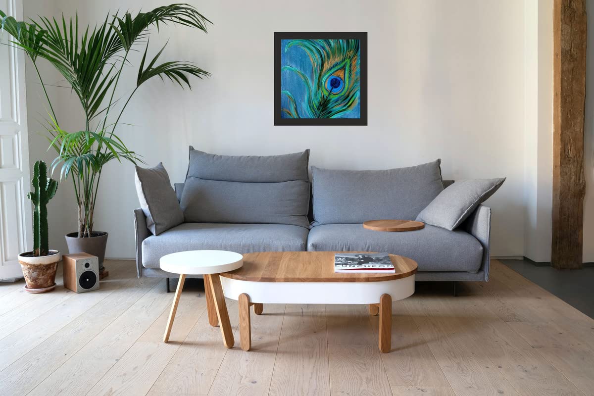 AGRADA - Framed Beautiful Peacock Feather (Mor Pankh) picture Painting for Home, Office, Pooja Room Wall Decor Decorative Gift I