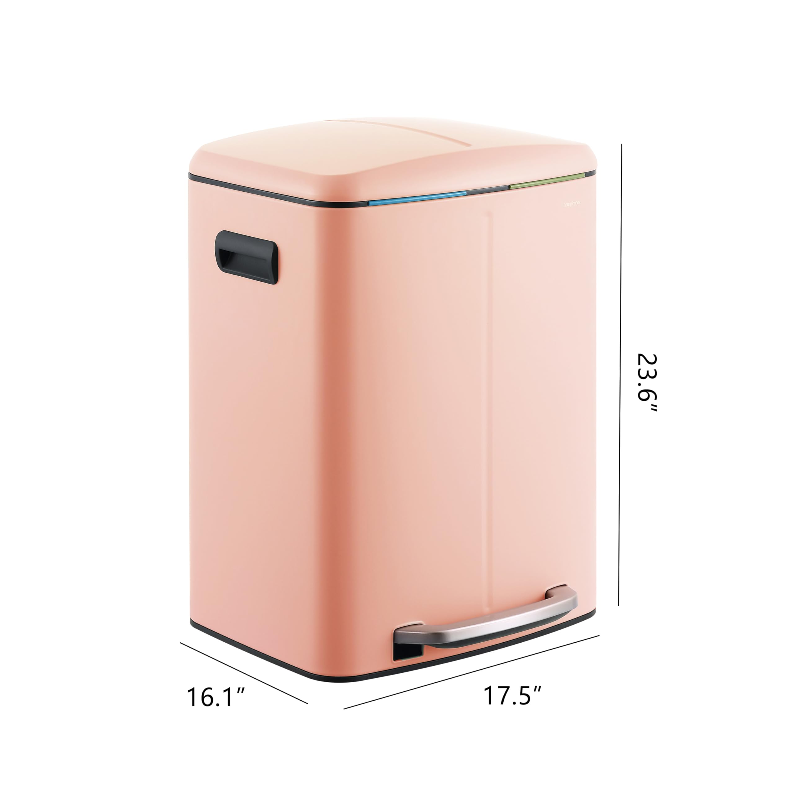 Happimess Hpm1005G Marco Rectangular 10.6-Gallon Double Bucket Trash Can With Soft-Close Lid, Flamingo Pink, Fingerprint Resista