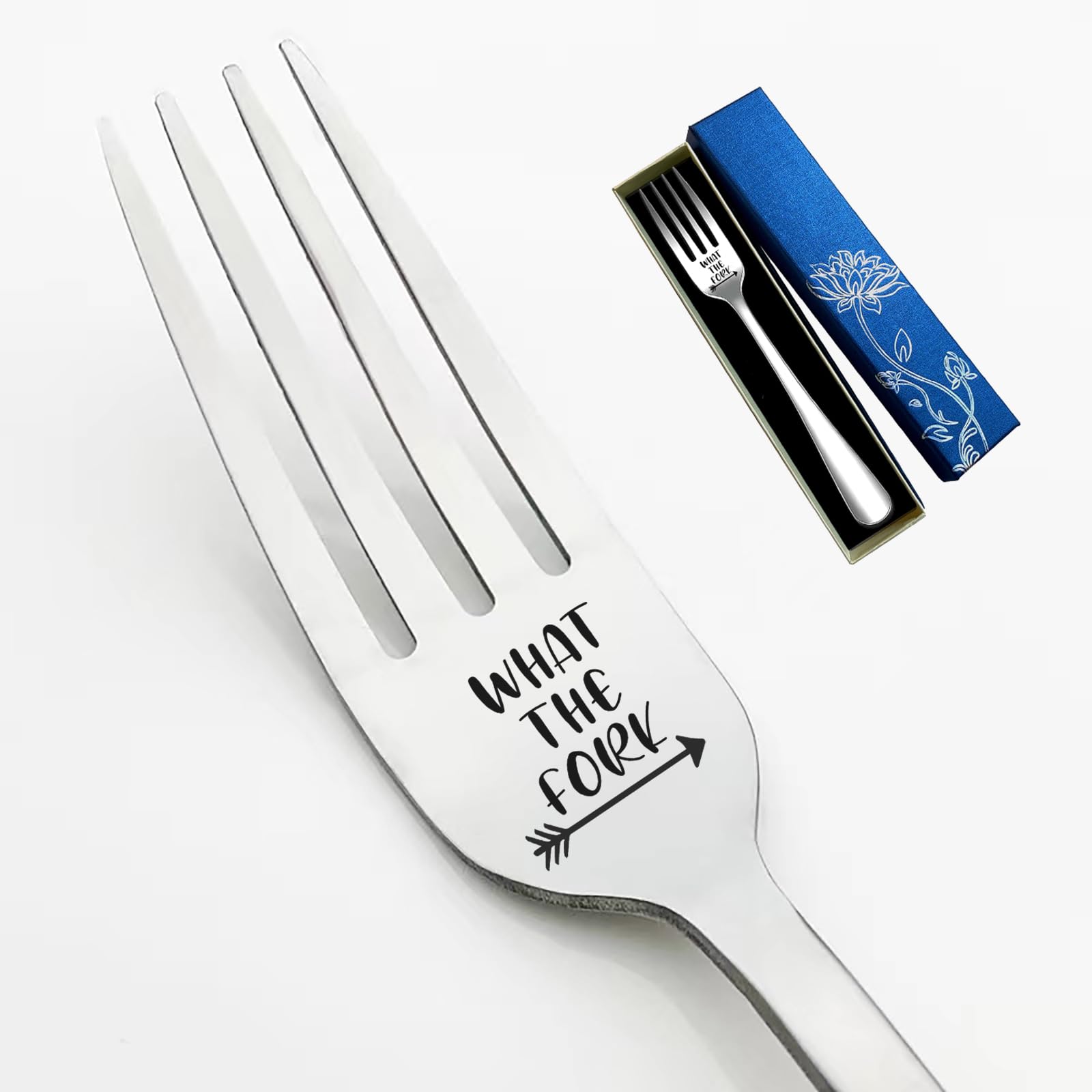 Meifujuw What The Fork Engraved Stainless Steel Dinner Fork With Gift Box, Funny Fork Gifts For Boyfriend Girlfriend Husband Wif