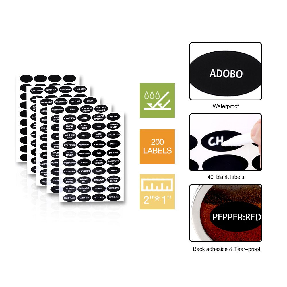 Hanindy 24 Magnetic Spice Tins, 200 Spice Labels, 4 Stainless Steel Measuring Spoons Magnetic Spice Containers Organizer Storage
