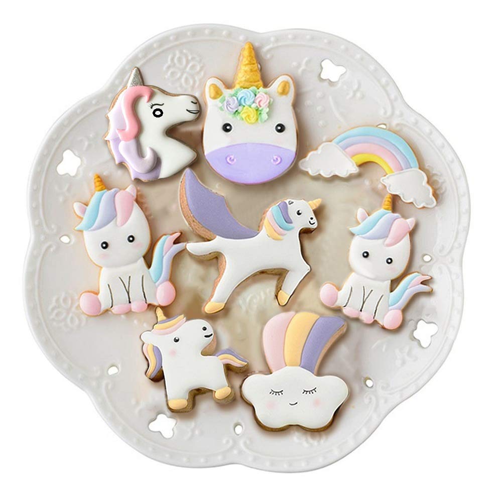 Lubtosmn Unicorn Cookie Cutter Set-3 Inches-7 Piece-5 Unicorn Face&Head, Rainbow, Shooting Star, Fantasy Unicorn Fondant Molds F