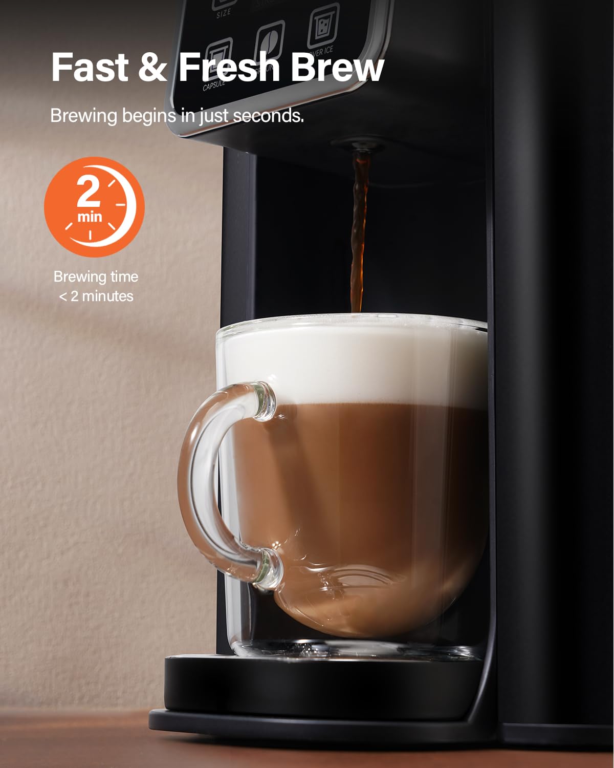 SHARDOR Single Serve Coffee Maker KC101, Hot & Iced, 6-14 oz, Stainless Steel, Matt Black, 50 oz Tank, Bold Brew Setting