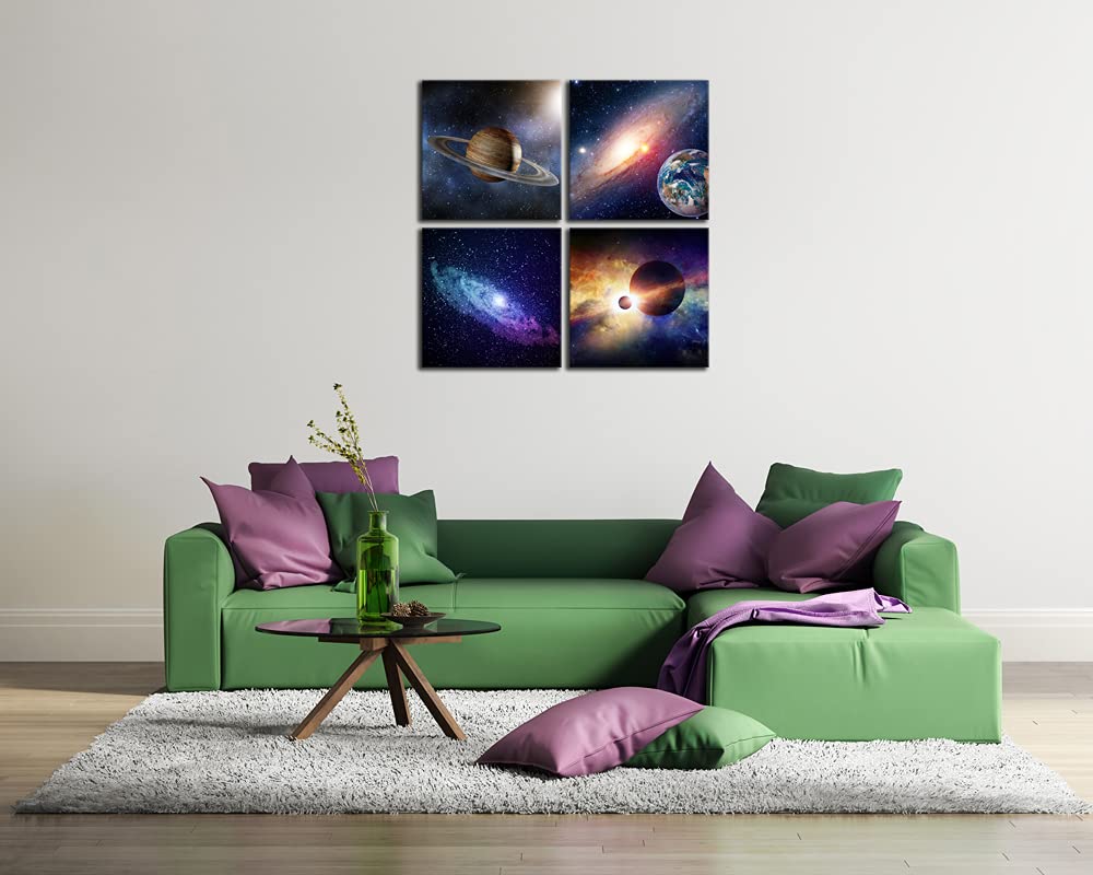 Wieco Art Star Sky Space Canvas Paintings Wall Art Large Modern 4 Piece Universal Magic Power Astronomy Pictures Artwork Stretch
