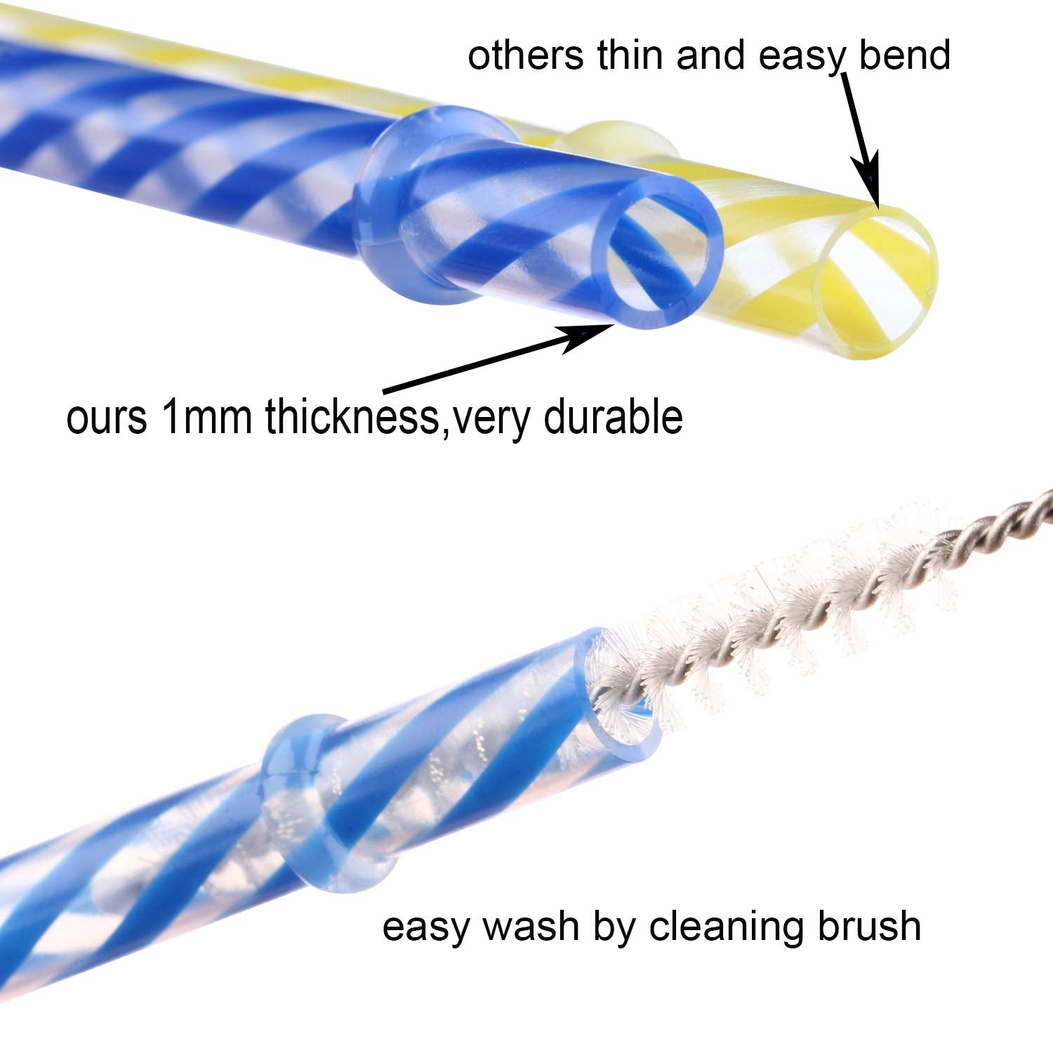 Dakoufish 12 Piece 8 Inch Reusable Plastic Thick Drinking Straws Bpa Free Mason Jar Straws Transparent Small Stripe (8Inch, Mix
