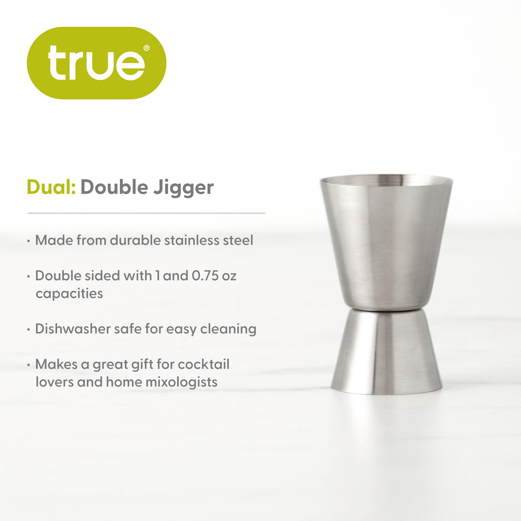 True Dual Double Jigger For Bartending, Stainless Steel Measured Jiggers, Cocktails, Mocktails, Barware, Home Bar Accessories, 1