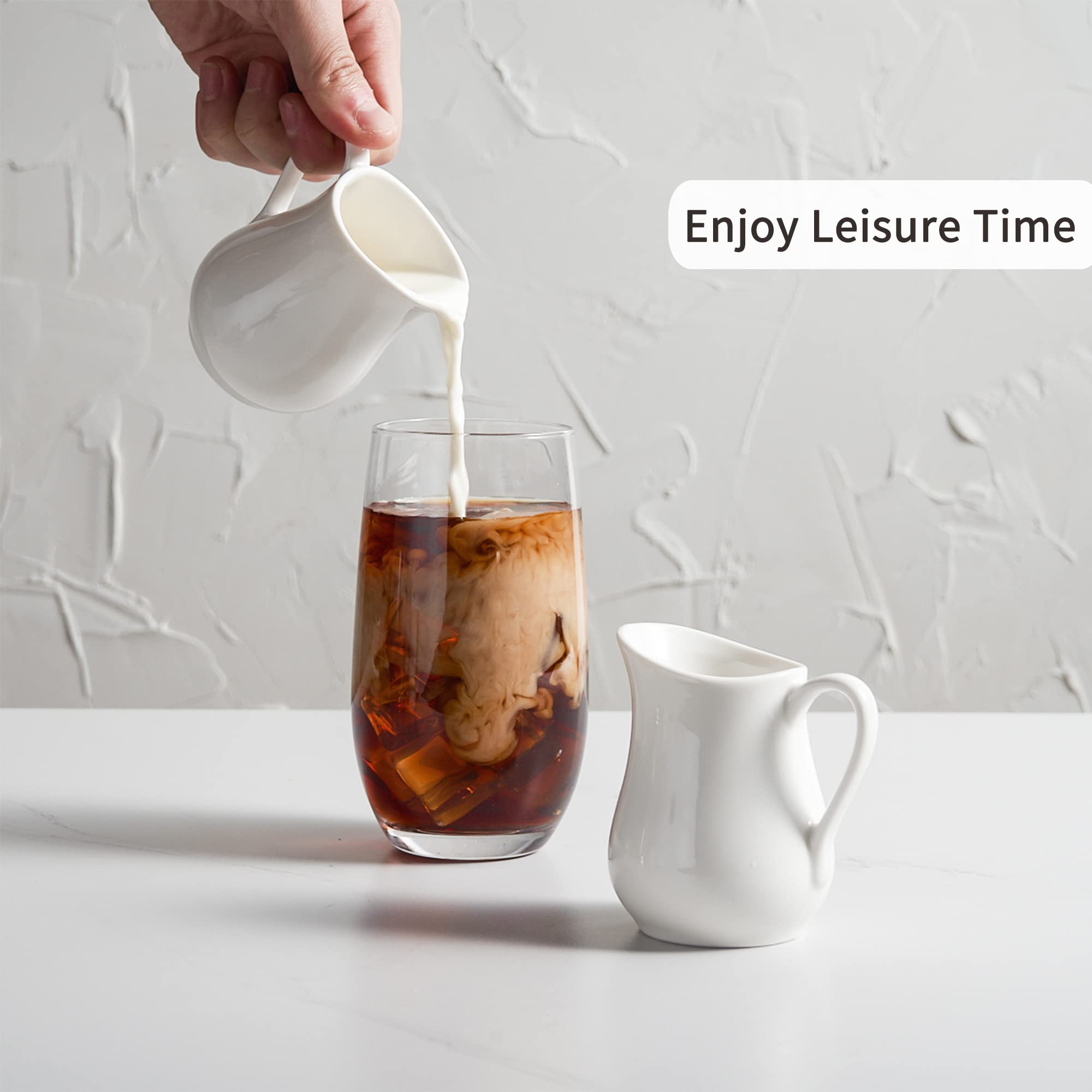 Gurygo 2 Oz (Set/2) Creamer Pitcher With Handle,Small Classic White Fine Porcelain Creamer Pitcher, Small Pitcher For Coffee Mil