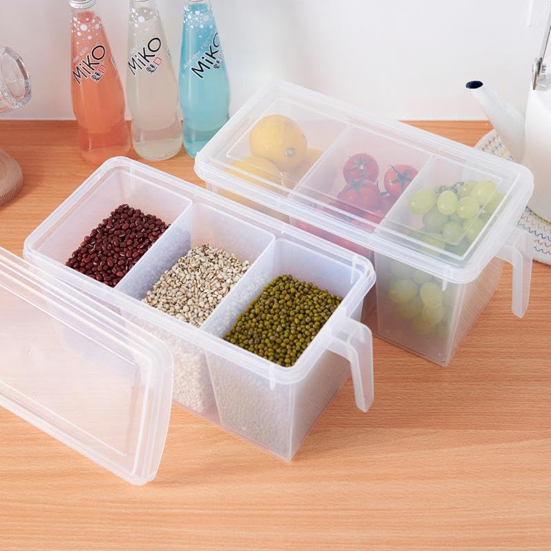 Gion Fridge Organizer Basket With Lid And 3 Compartments  Clear Plastic Refrigerator Storage Container With Handle For Fruits V