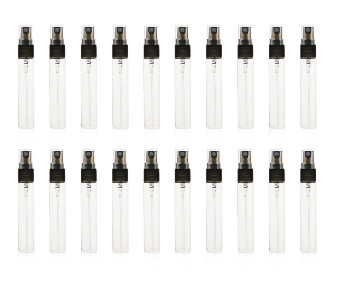 Zbfwmx 20 Pack Set 10Ml Protable Refill Bulk Atomizer Spray Travel Perfume Bottle Hydrating Empty Bottle (Clear-Black)