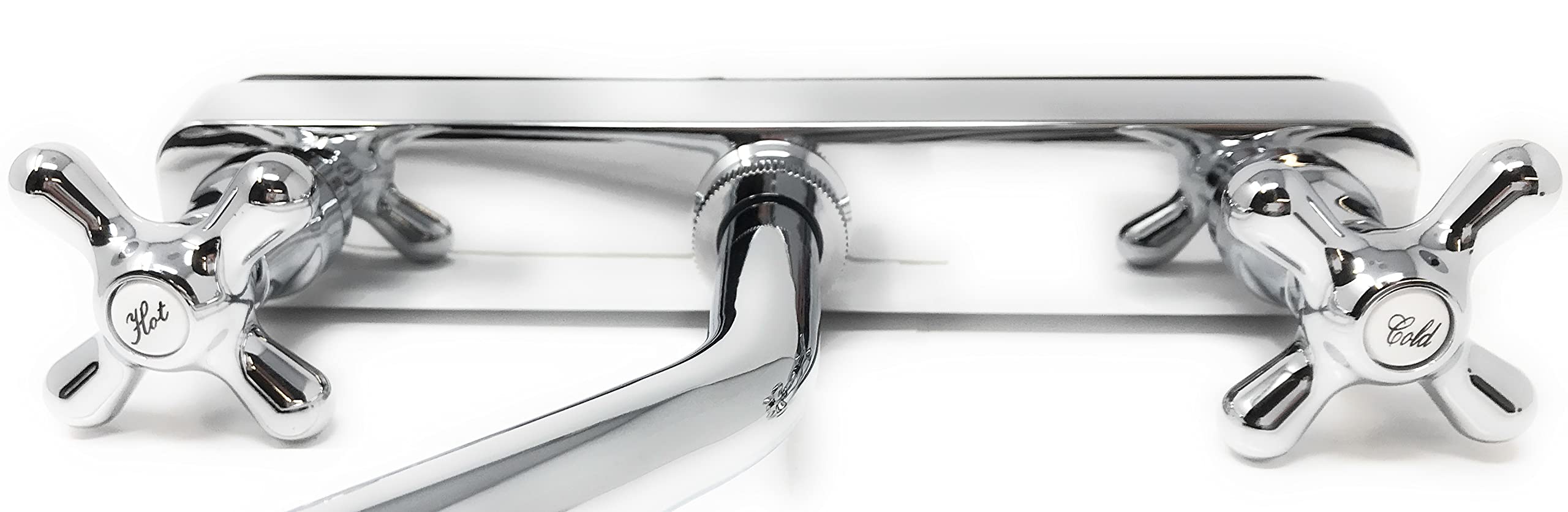 Chromed Surface 8'' Two Handle Tall Stainless Steel Spout Kitchen Faucet 8 Inch Center Hole [3015P] Ada No Lead, Plastic (Pom) B