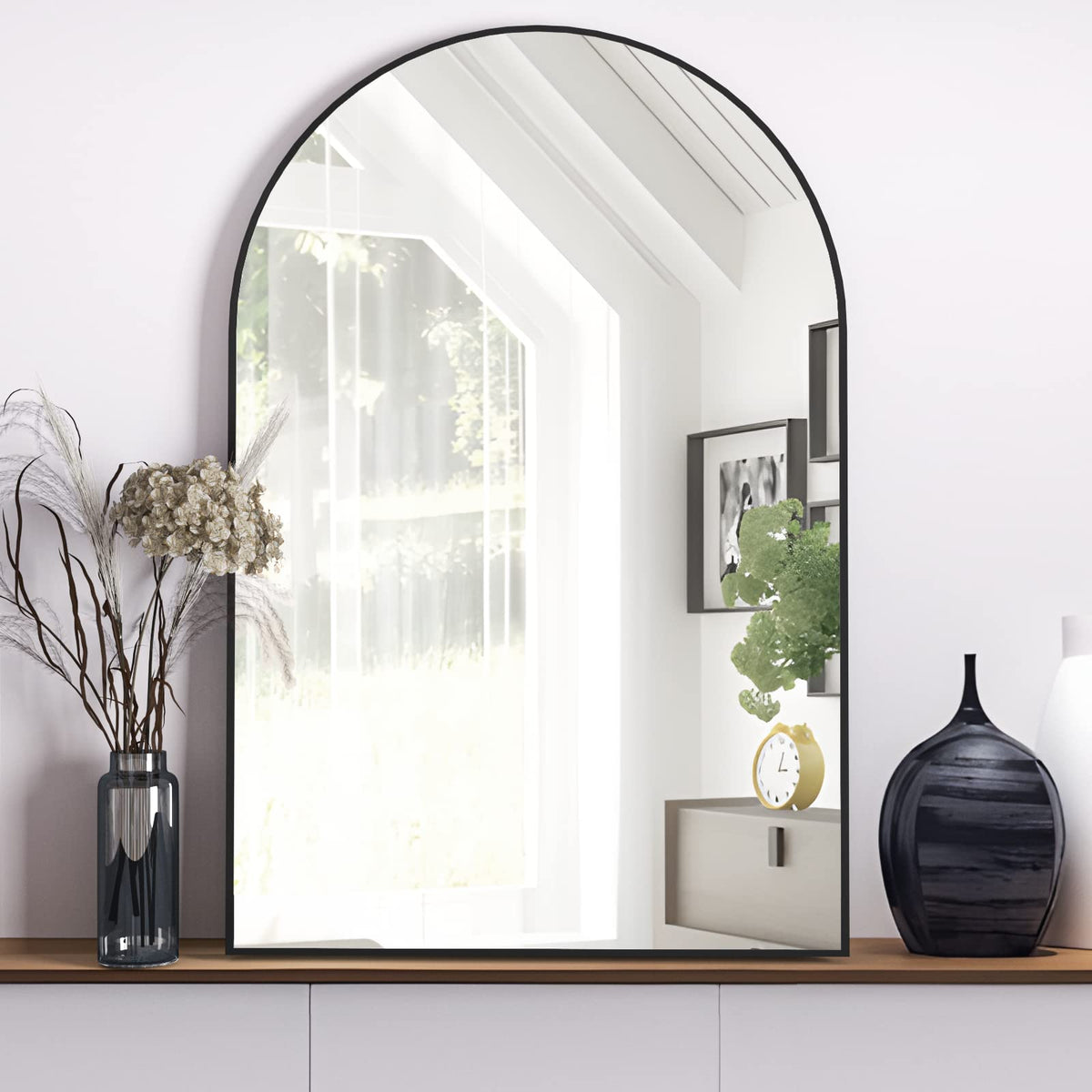 Neuweaby Wall Mounted Mirror, Arched Wall Mirror For Bathroom, 24''X36'' Arch Bathroom Mirror With Metal Frame, Black Vanity Mir