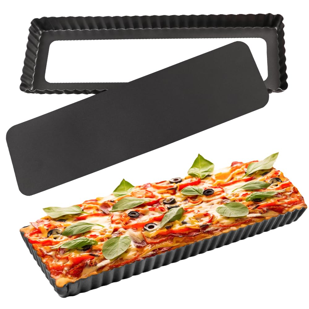 Cyimi 14 Inch Rectangular Tart Pan Set Of 2, Nonstick Quiche Pie Pan With Removable Bottom Tart Pan For Pies, Quiche Bakeware, C