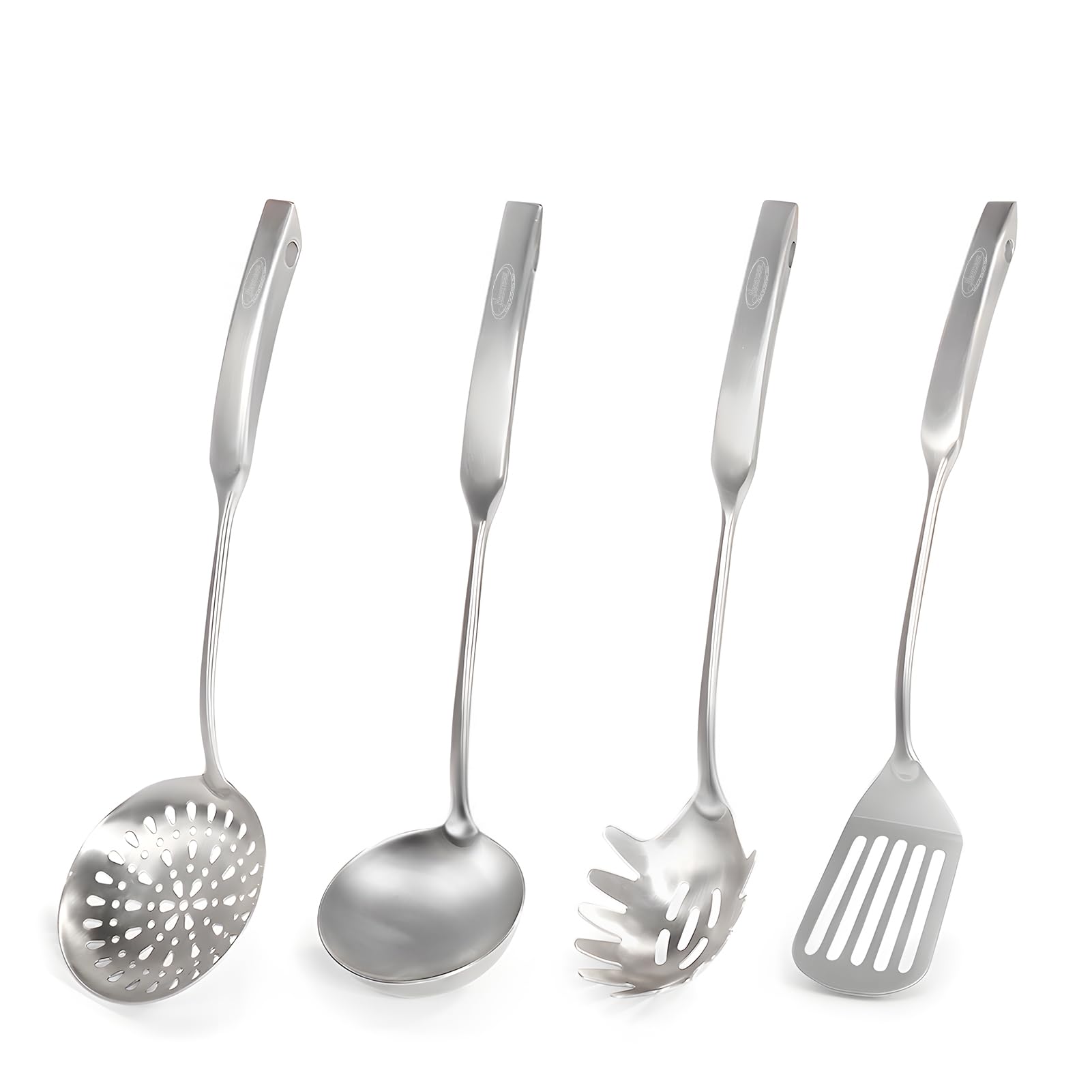 Newness 4 Pcs Cooking Utensils Set, 304 Stainless Steel Kitchen Utensils Set, Metal Kitchen Accessories, Include Soup Ladle, Slo