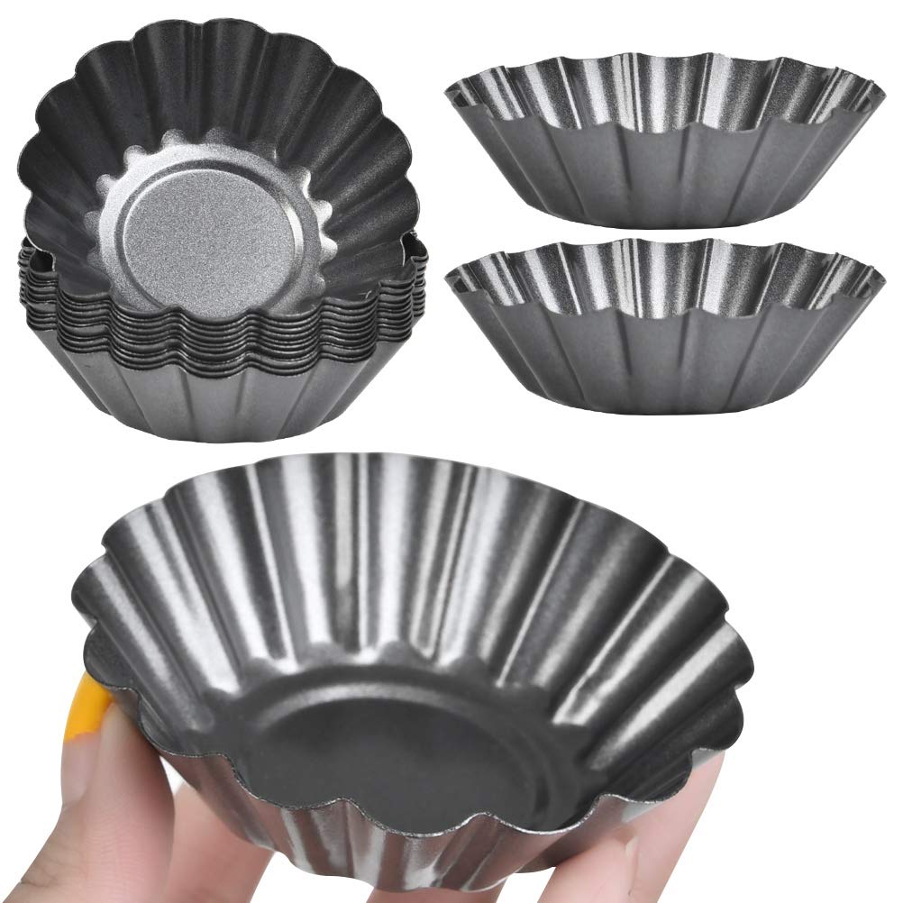 Foccts 12Pcs Mini Tart Pans, Carbon Steel Mini Baking Cup, Cupcake Cake Muffin Mold Tin Pan For Pies, Cheese Cakes, Desserts, Eg