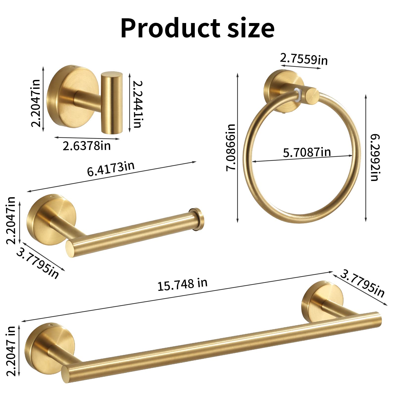 Bathroom Hardware Set Brushed Gold, 10Pcs Towel Bar Set Including 2Pcs16 Inch Towel Bars, Toilet Paper Holders, Towel Rings And