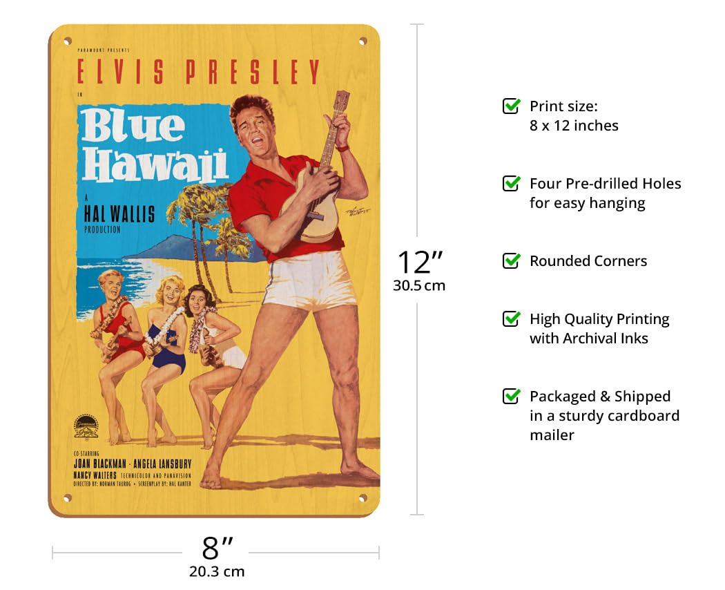 Elvis Presley In Blue Hawaii - Vintage Film Movie Poster By Rolf Goetze C.1961-8 X 12 Inch Vintage Wood Art Sign