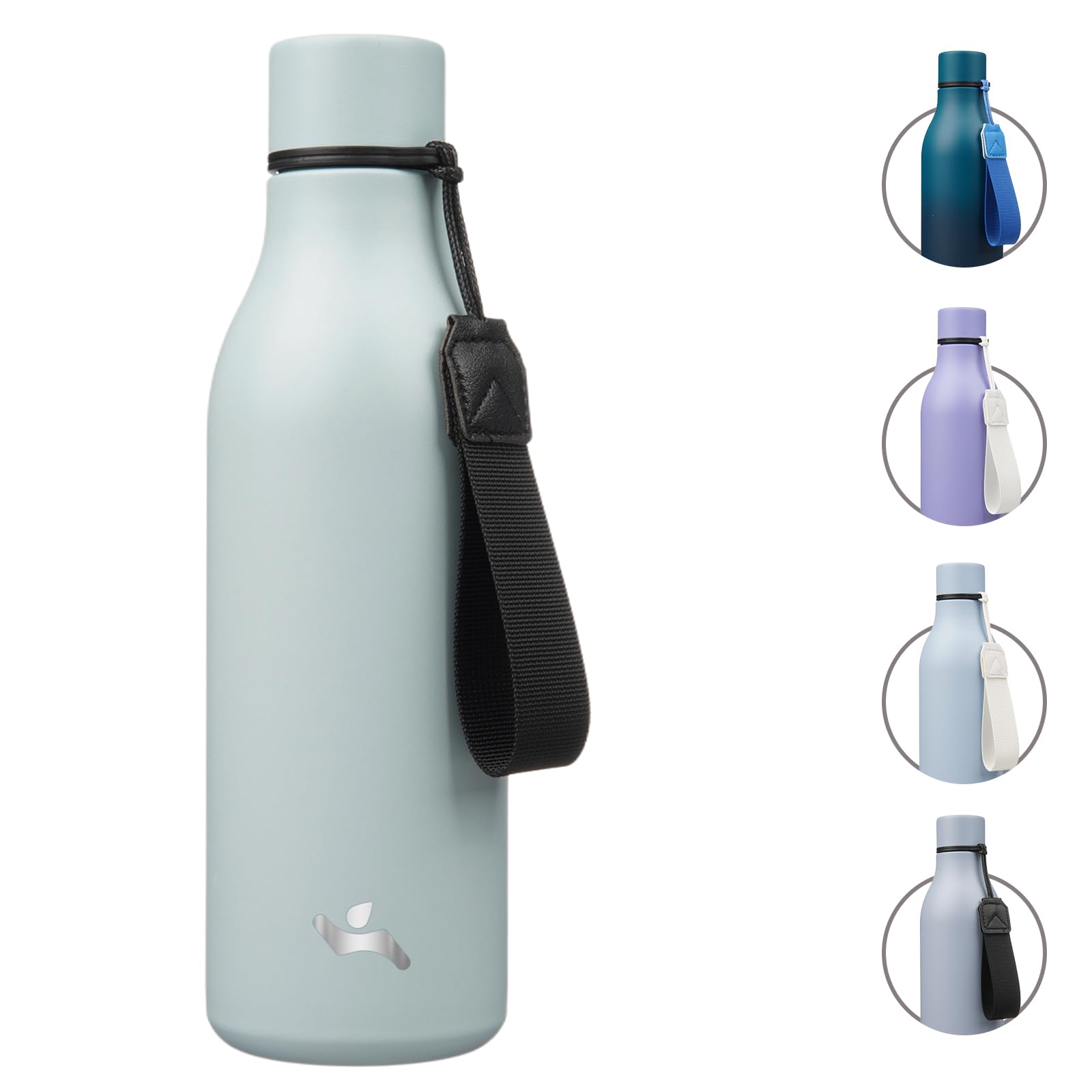 Insulated Water Bottle with Strap,18 oz Double Wall Stainless Steel Vacuum Bottles Metal Water Flask,Foggy Blue