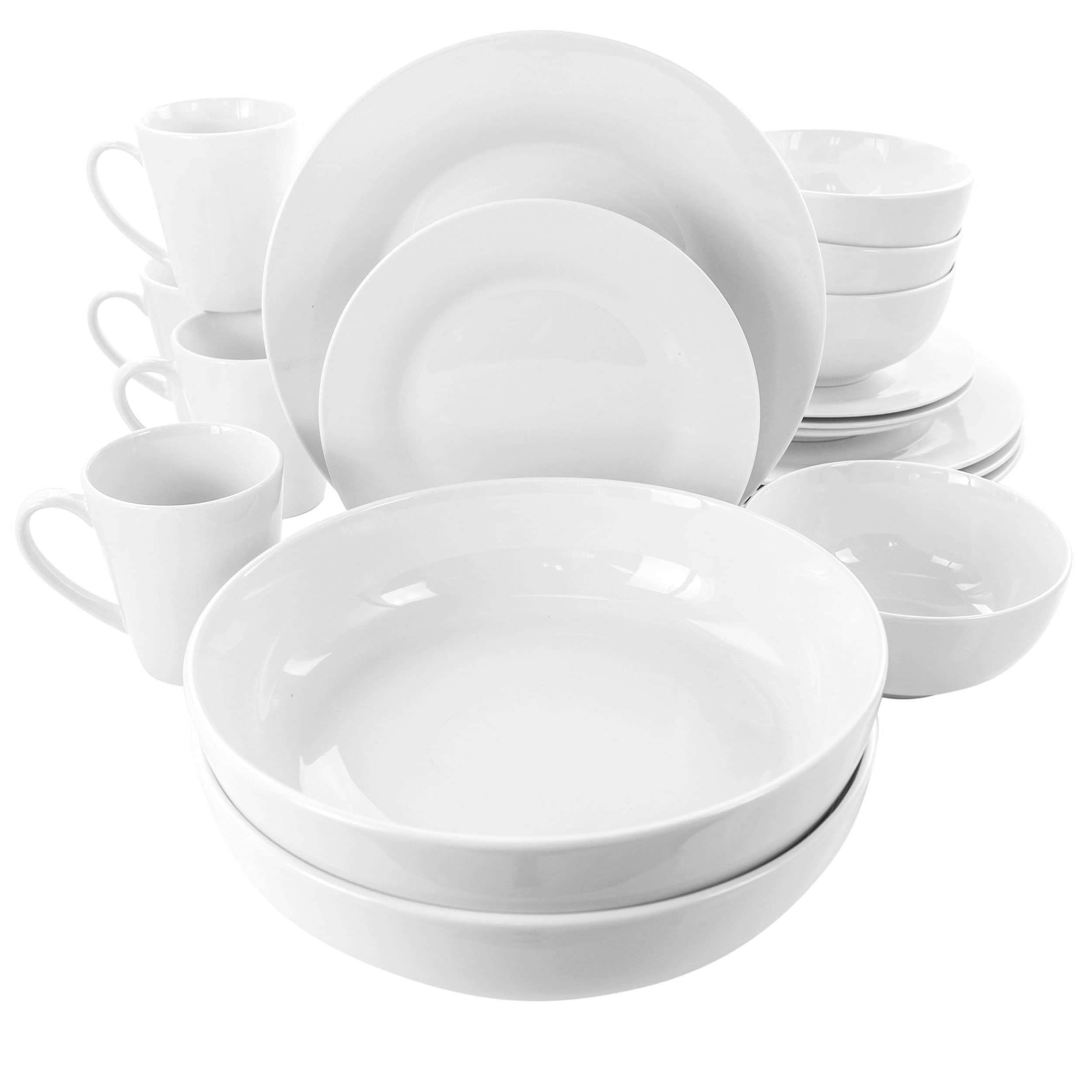Elama White Porcelain Dish Dinnerware Set, 18 Piece, Carey