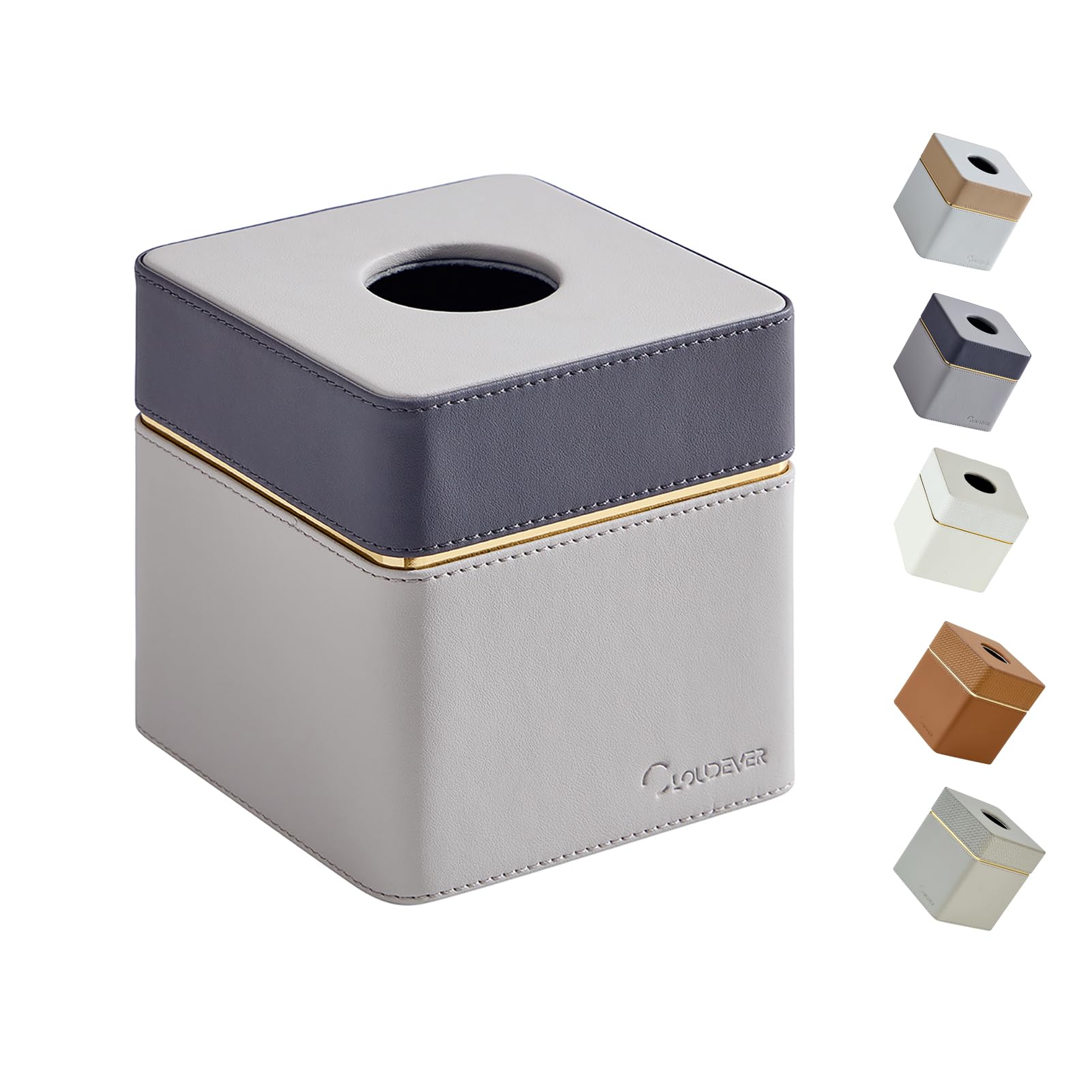 Cloudever Tissue Box Holder Cover Square, Modern Pu Leather Decorative Tissue Cube Holder Organizer - Moon Grey