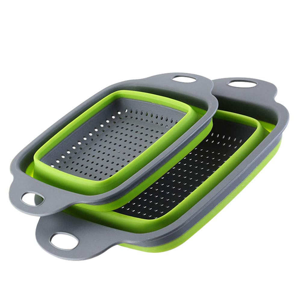 2-Pack Collapsible Colanders With Handles With Extendable 9-1/2 Inch &11-1/2 Inch Folding Kitchen Vegetable Basket Handles Perfe