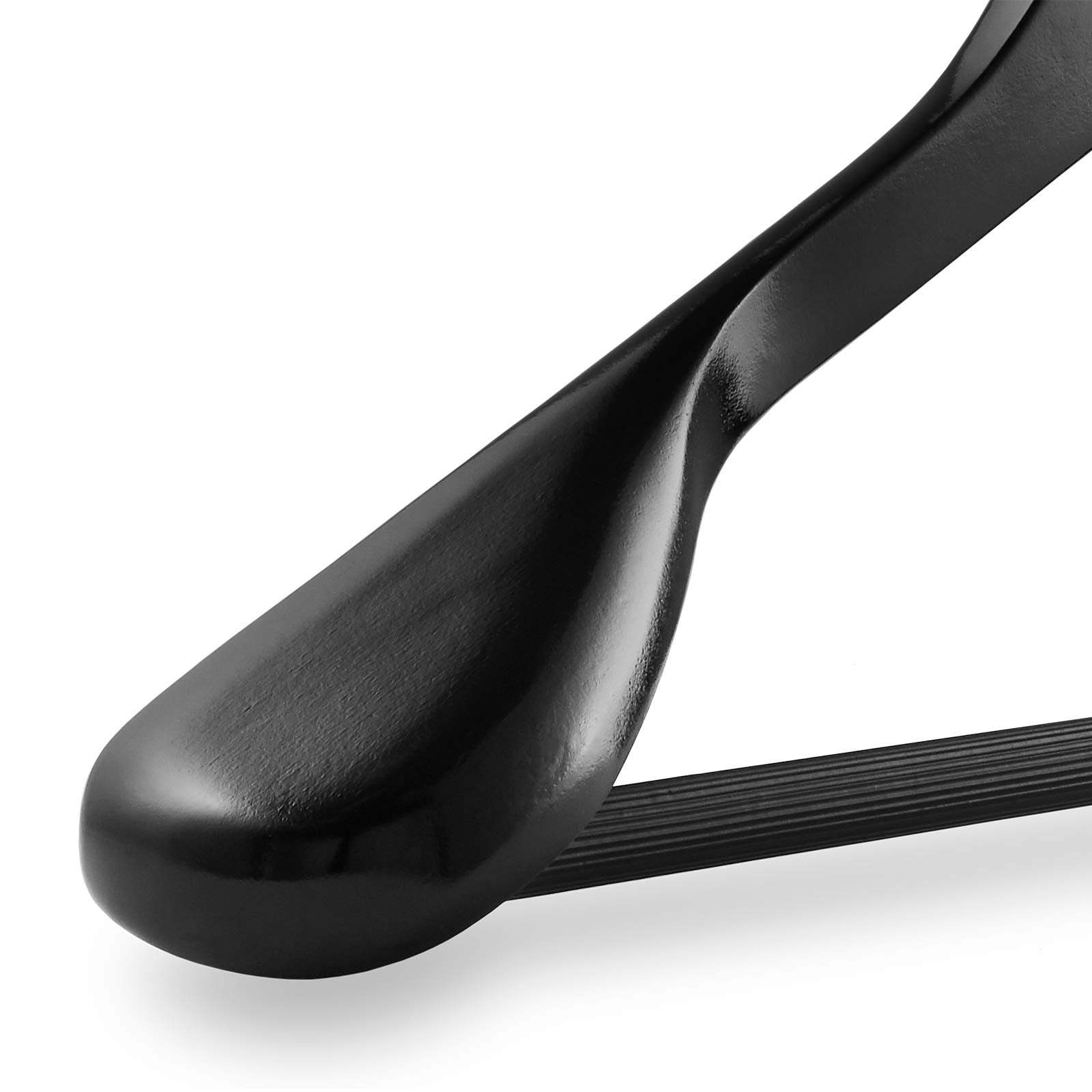 Casafield - 6 Black Wide Shoulder Wooden Suit Hangers - Premium Lotus Wood, Non-Slip Pant Bar & Chrome Swivel Hook For Dress Clo