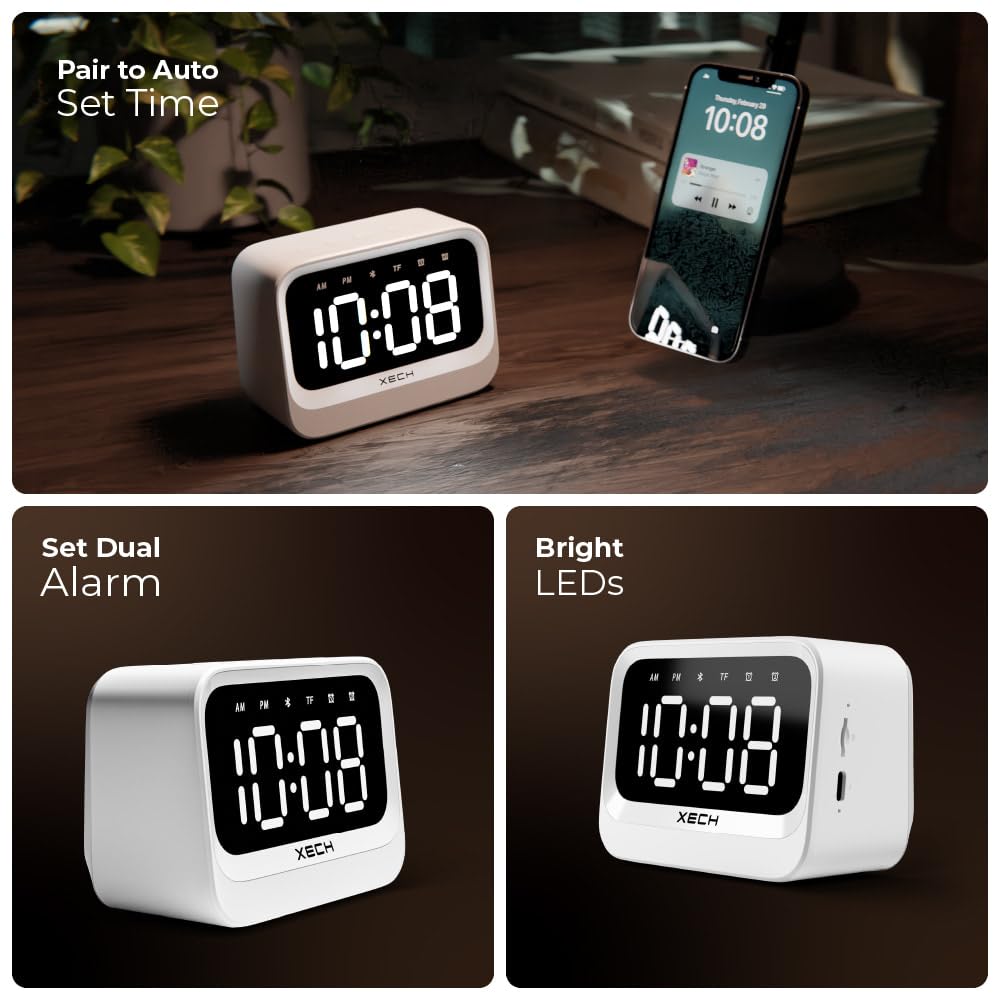 Xech Plastic Alarm Clock For Students And Heavy Sleepers Mini Digital Clock With Speaker Dual Alarm Usb C Powered Loud Alarm For