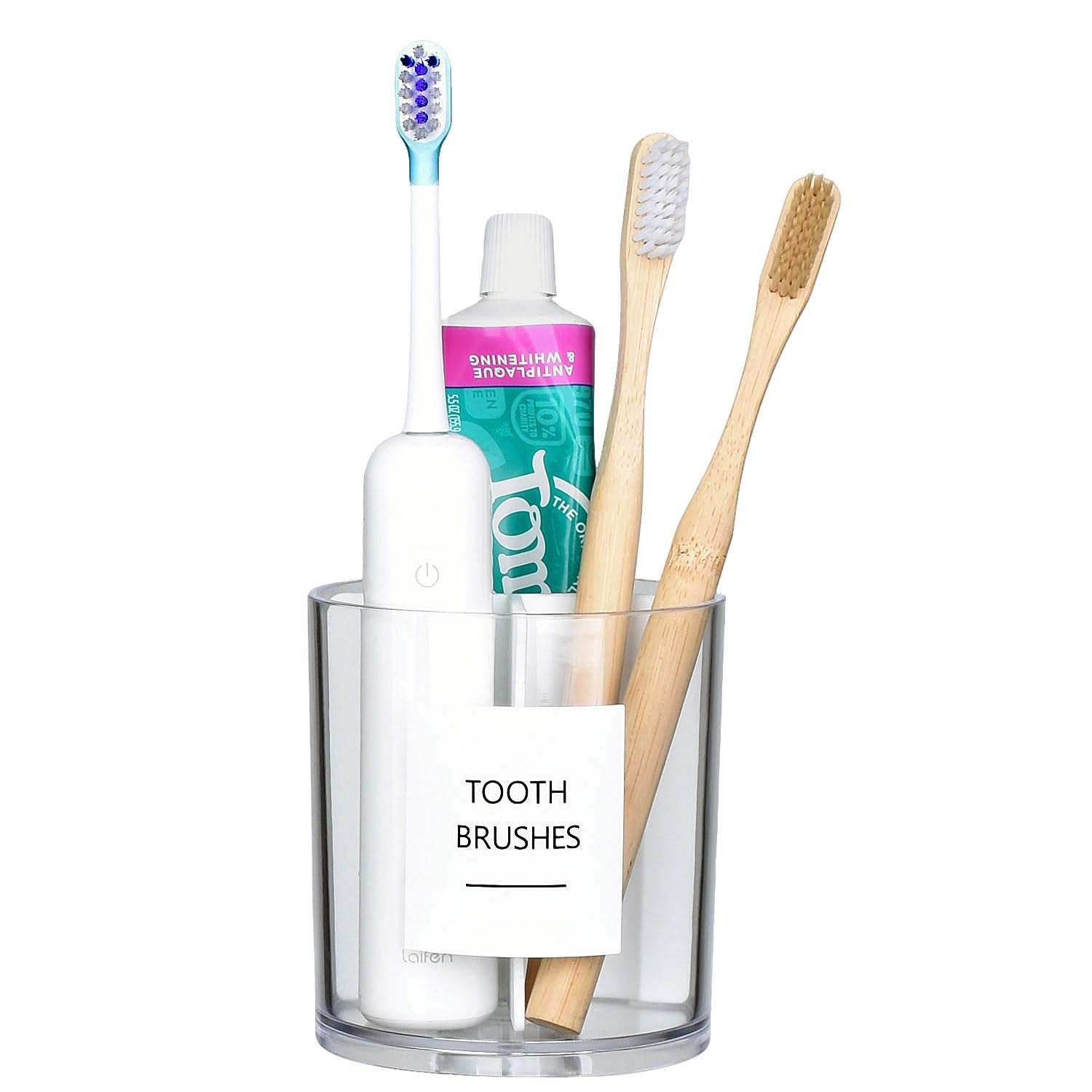 Acrylic Toothbush Hoder with White Divider for Bathroom Decor, Thick Clear Plastic Electronic Toothbrush and Toothpaste Organize