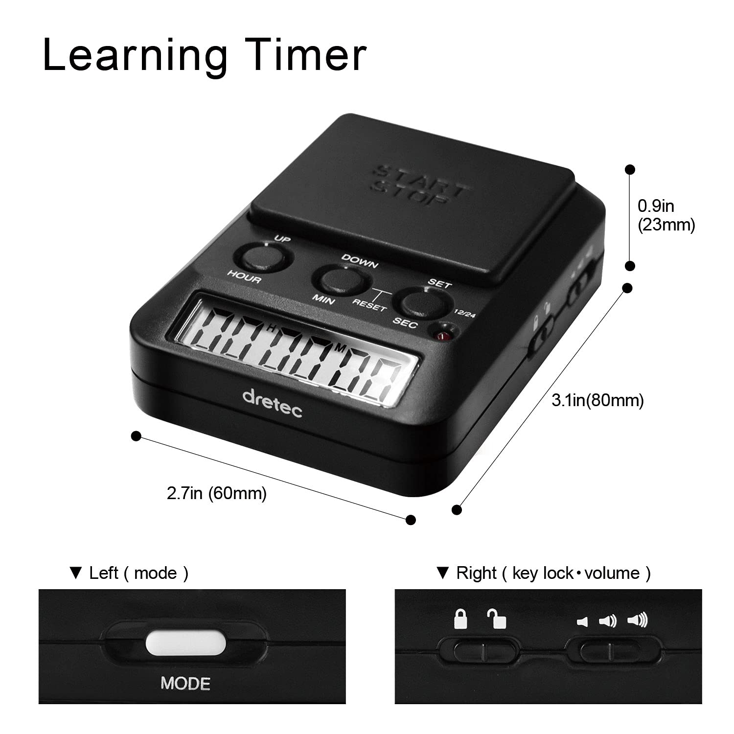 Dretec Learning Timer, For Studying, Large Button, Count Function Until The Target Date, Black, Officially Tested In Japan(1 Sta