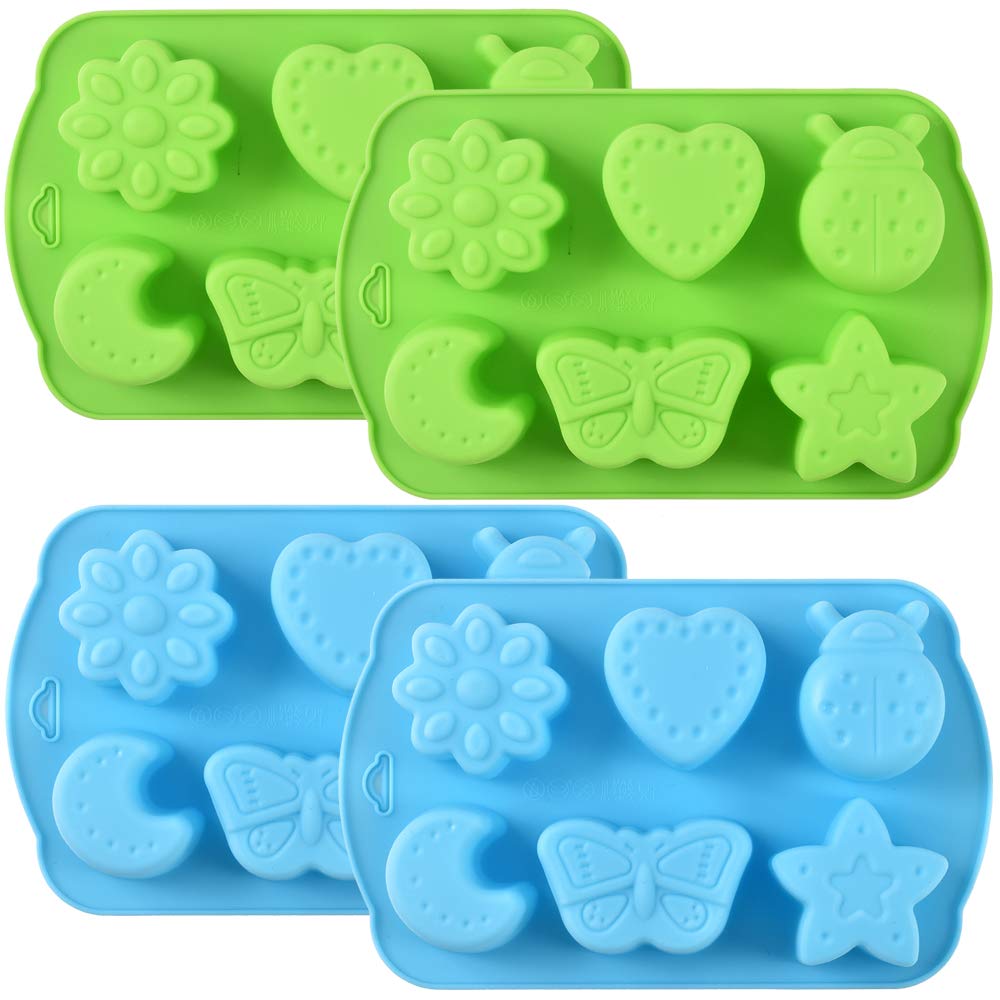 Newk Insects Silicone Candy Mold, 4 Packs 6- Cavity Animal Butterfly Moon Star 3D Bakeware Mold, Nonstick Food Grade Mold For Ca