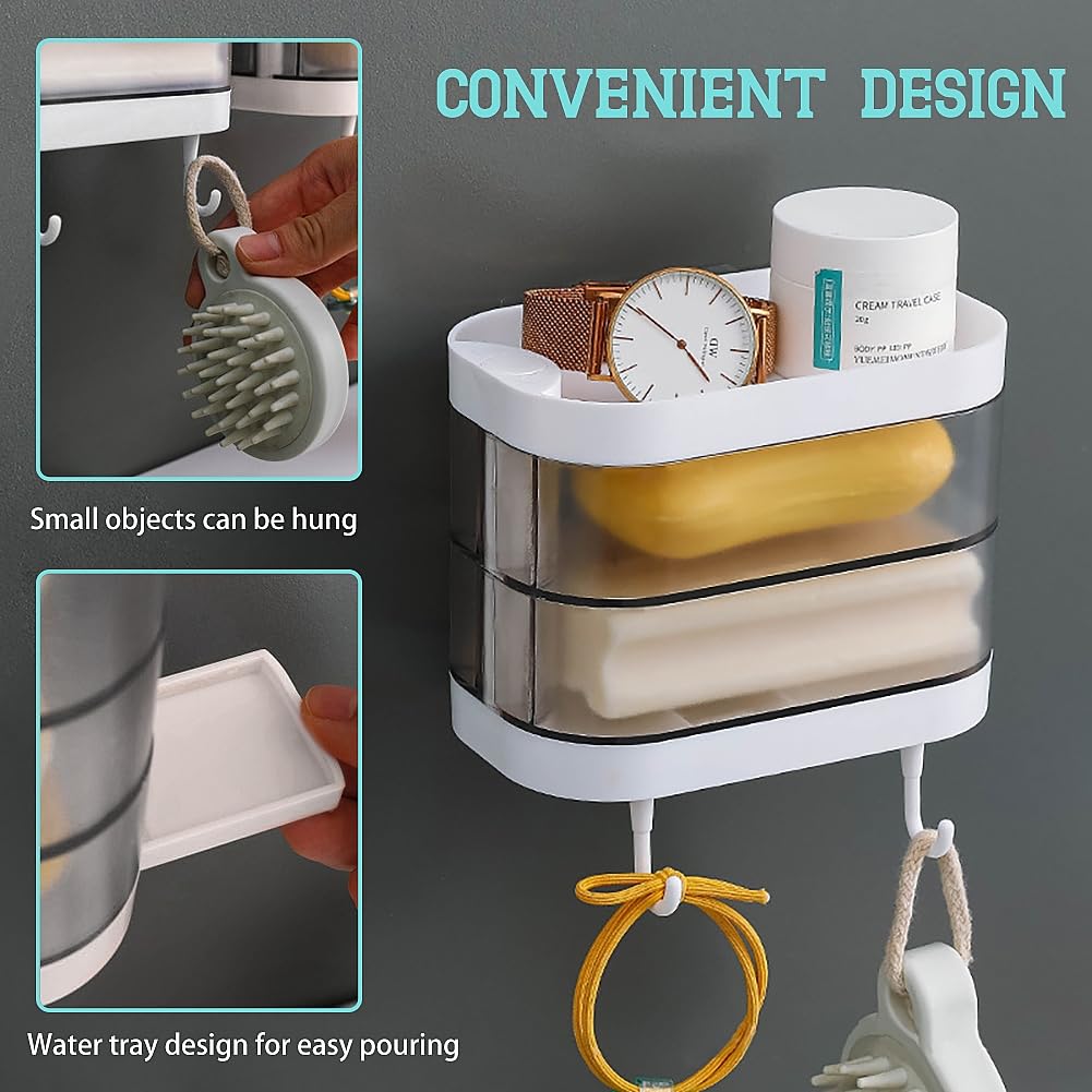 Shower Soap Holder, No Drilling Rotating Soap Holder With Hooks, Wall Mounted Soap Dish With Self Draining For Shower, Bathroom,