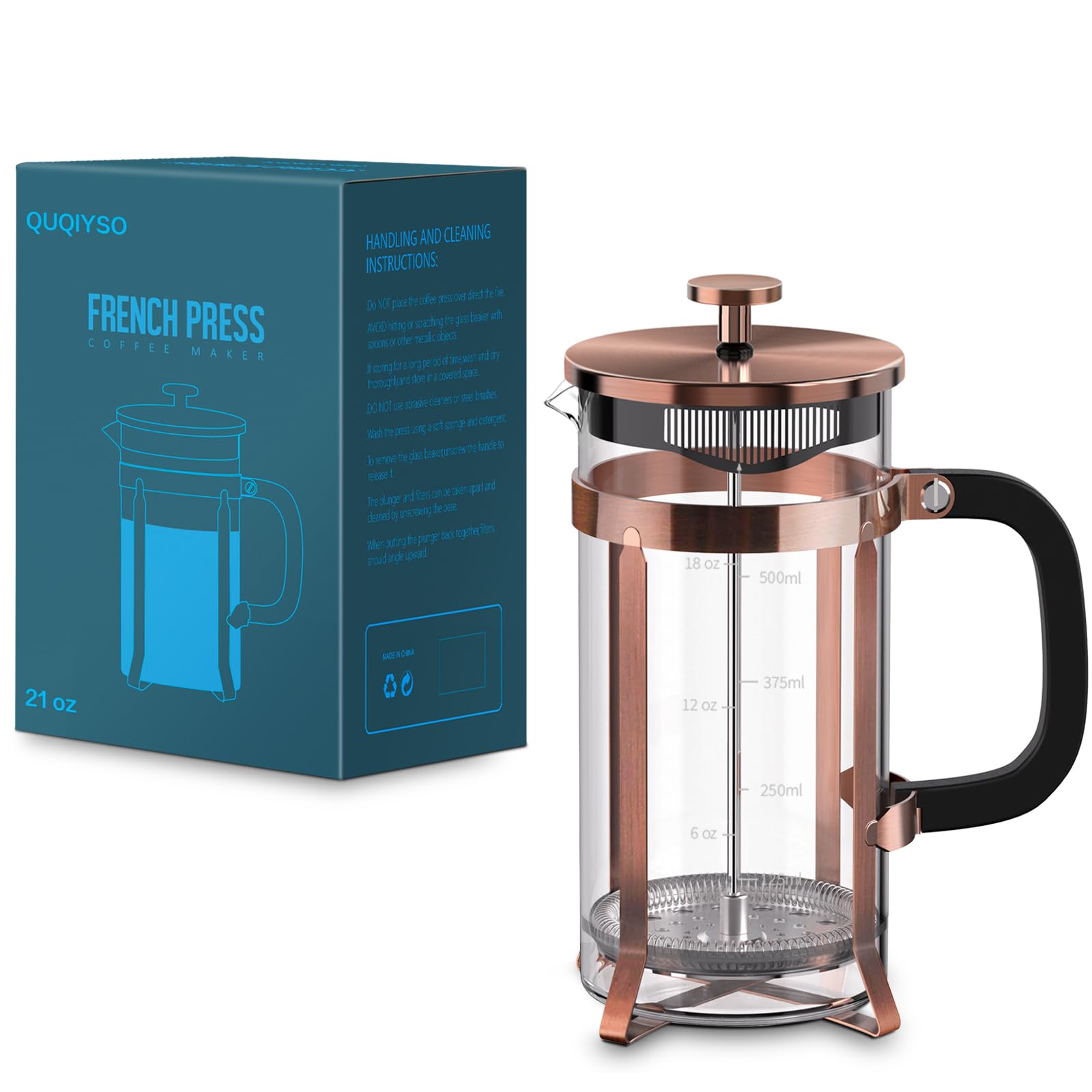 Quqiyso Coffee Maker 304 Stainless Steel French Press With 4 Filter, Heat Resistant Durable, Easy To Clean, Borosilicate Glass C