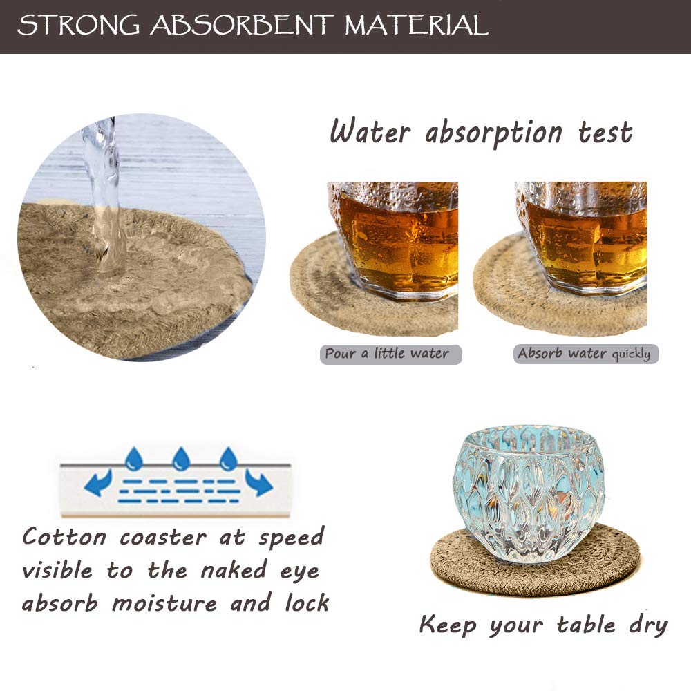 Makya Drink Coasters With Holder, Absorbent Coaster Sets Of 6, Braided Fabric Coasters For Tabletop Protection Thicker Heat-Resi