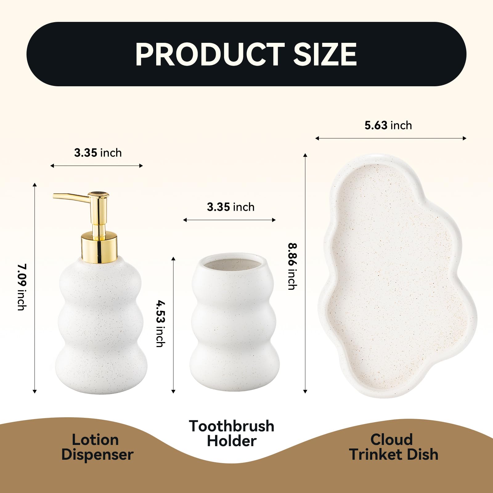 3-Piece Ceramic Bathroom Accessories Set With Sand Point Glaze Design - Tray, Lotion Dispenser, And Tumbler - Bring Nature To Yo