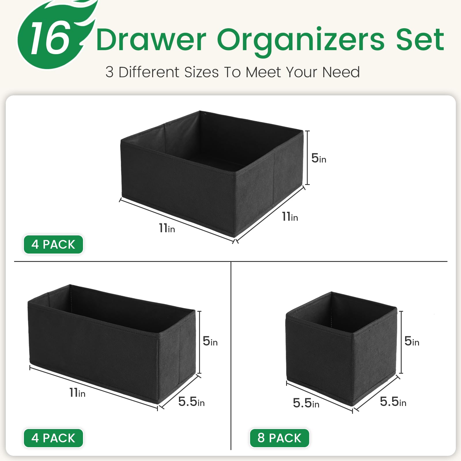 Criusia 16 Pack Underwear Drawer Organizer, Drawer Organizer Clothes, Foldable Cloth Storage Box Closet Dresser Drawer Divider O