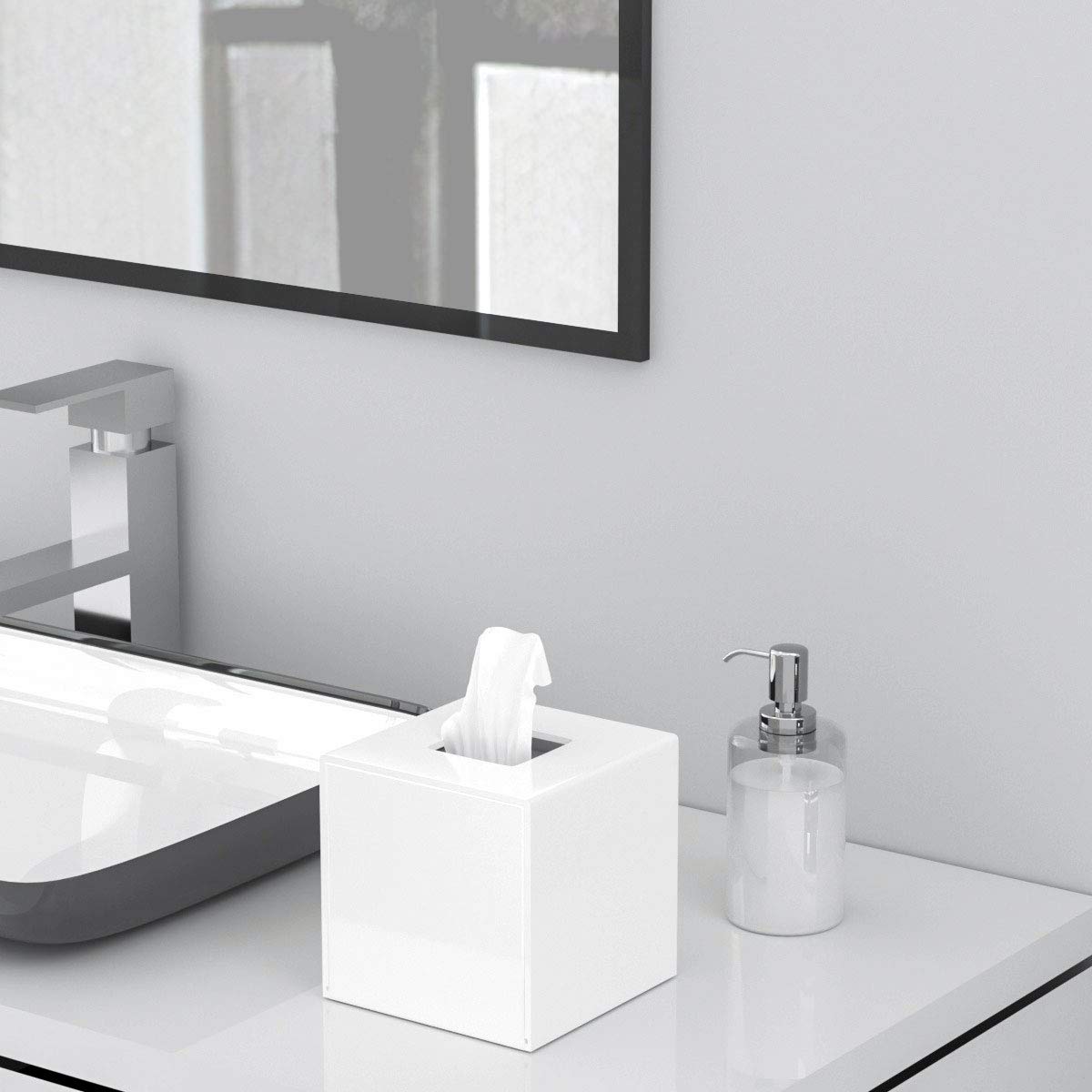 FEMELI Tissue Box Cover Square Acrylic Tissues Paper Holder for Bathroom Bedroom Office White